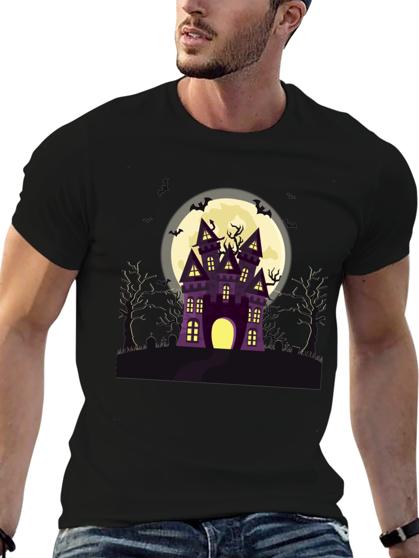Halloween Spooky Castle Black Graphic Tee