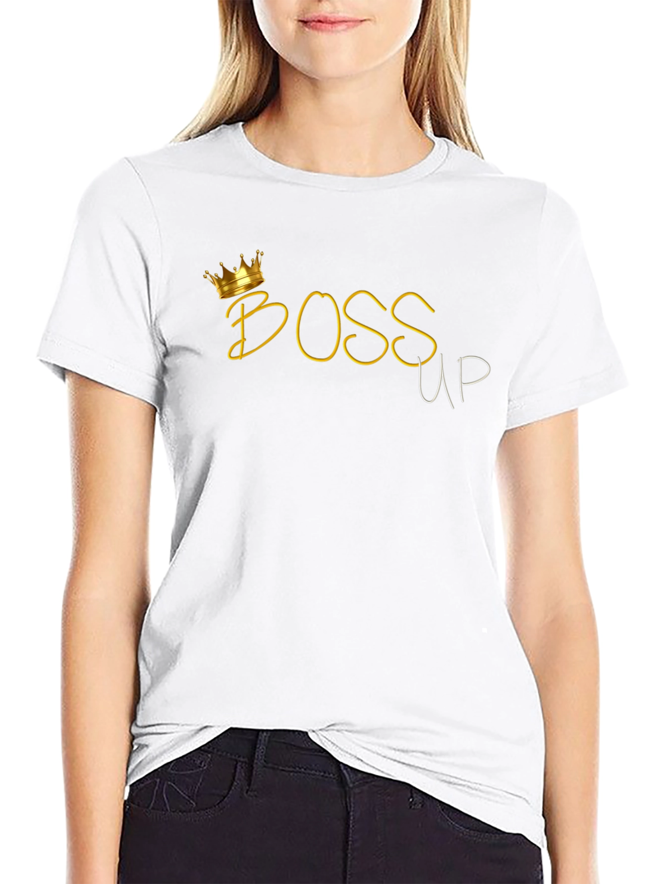 Boss Up Black T-Shirt with Gold Crown