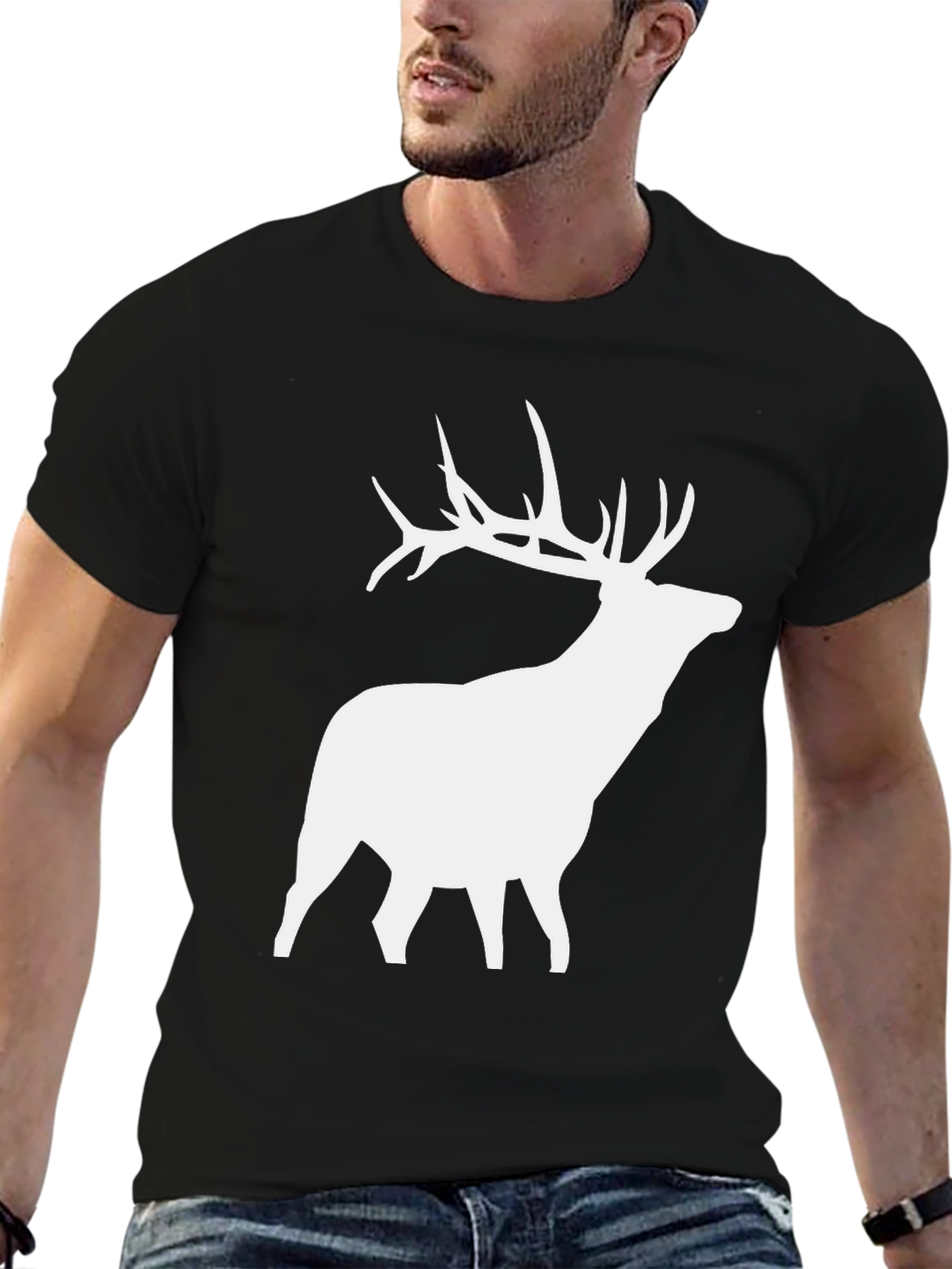 Deer Silhouette Graphic Tee - Black