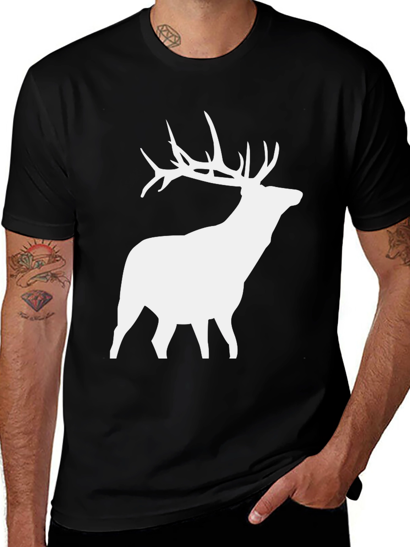 Deer Silhouette Graphic Tee - Black