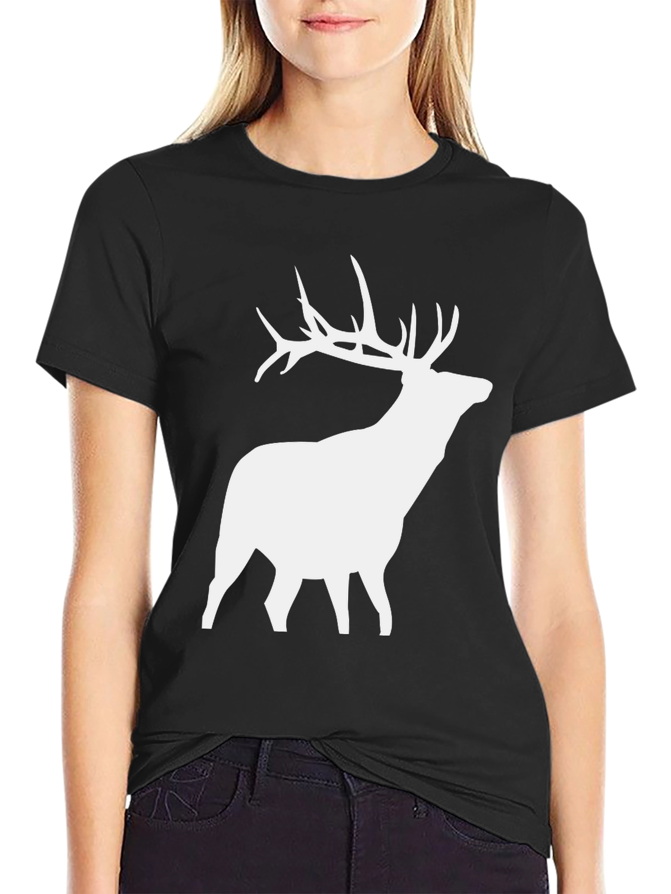 Deer Silhouette Graphic Tee - Black