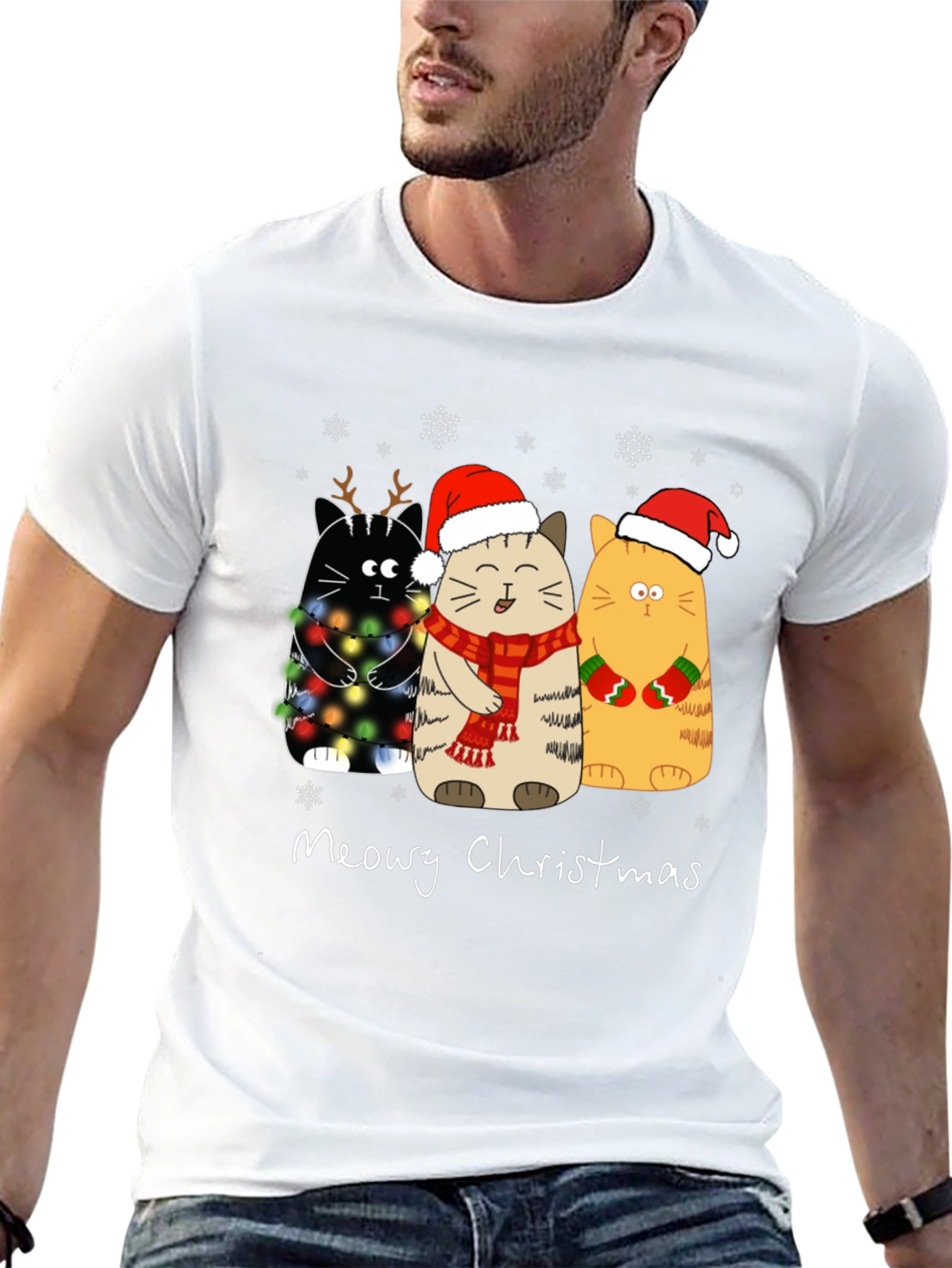 Meowy Christmas Cat T-Shirt Holiday Apparel