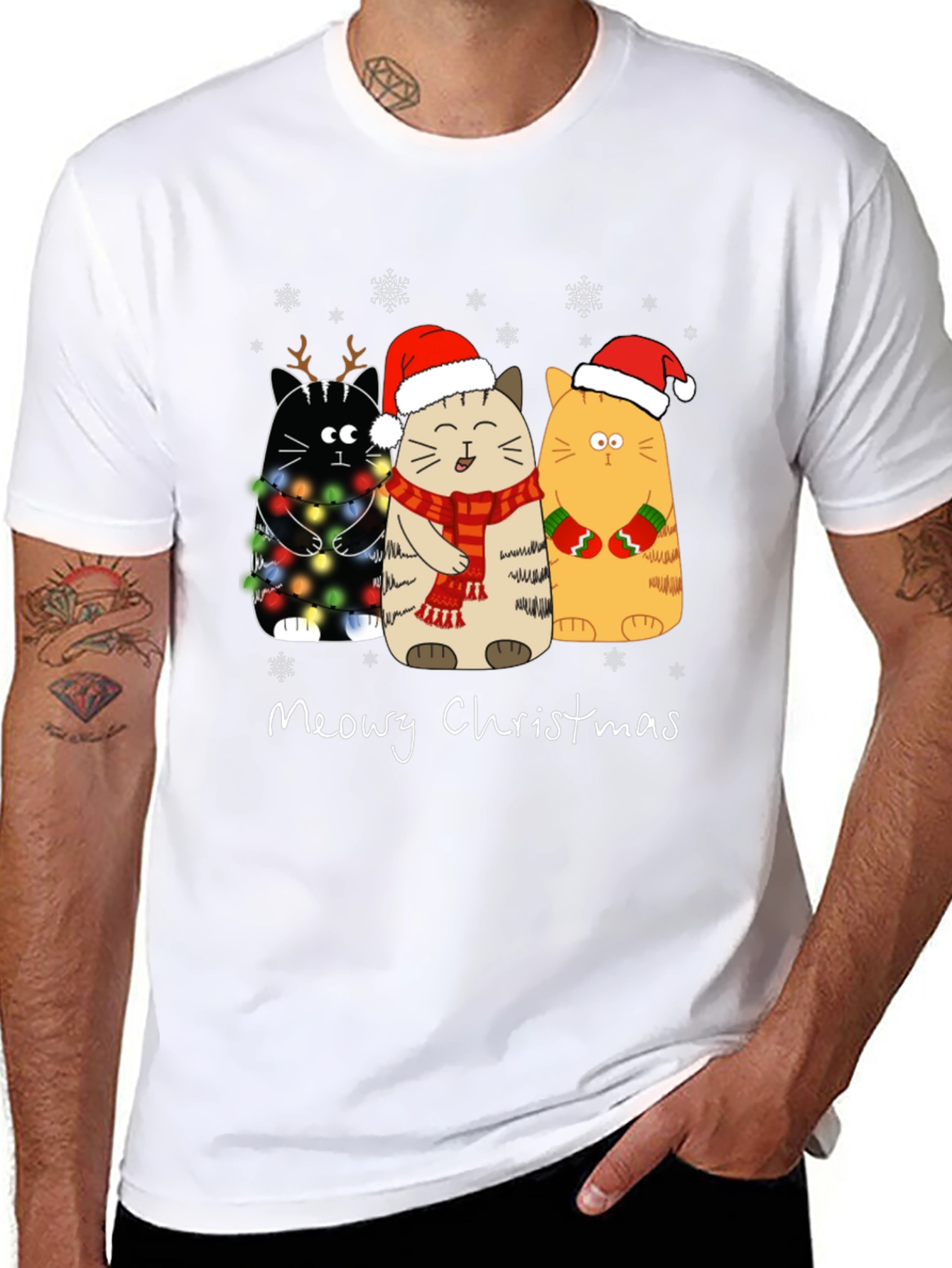 Meowy Christmas Cat T-Shirt Holiday Apparel