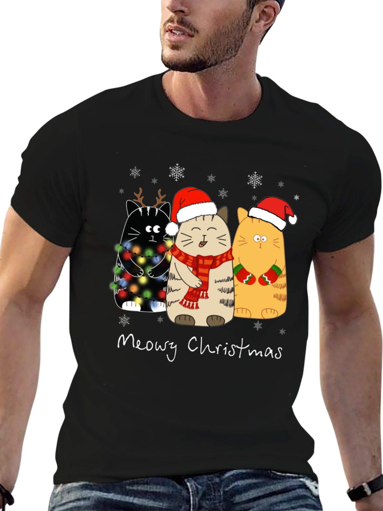 Meowy Christmas Cat T-Shirt Holiday Apparel