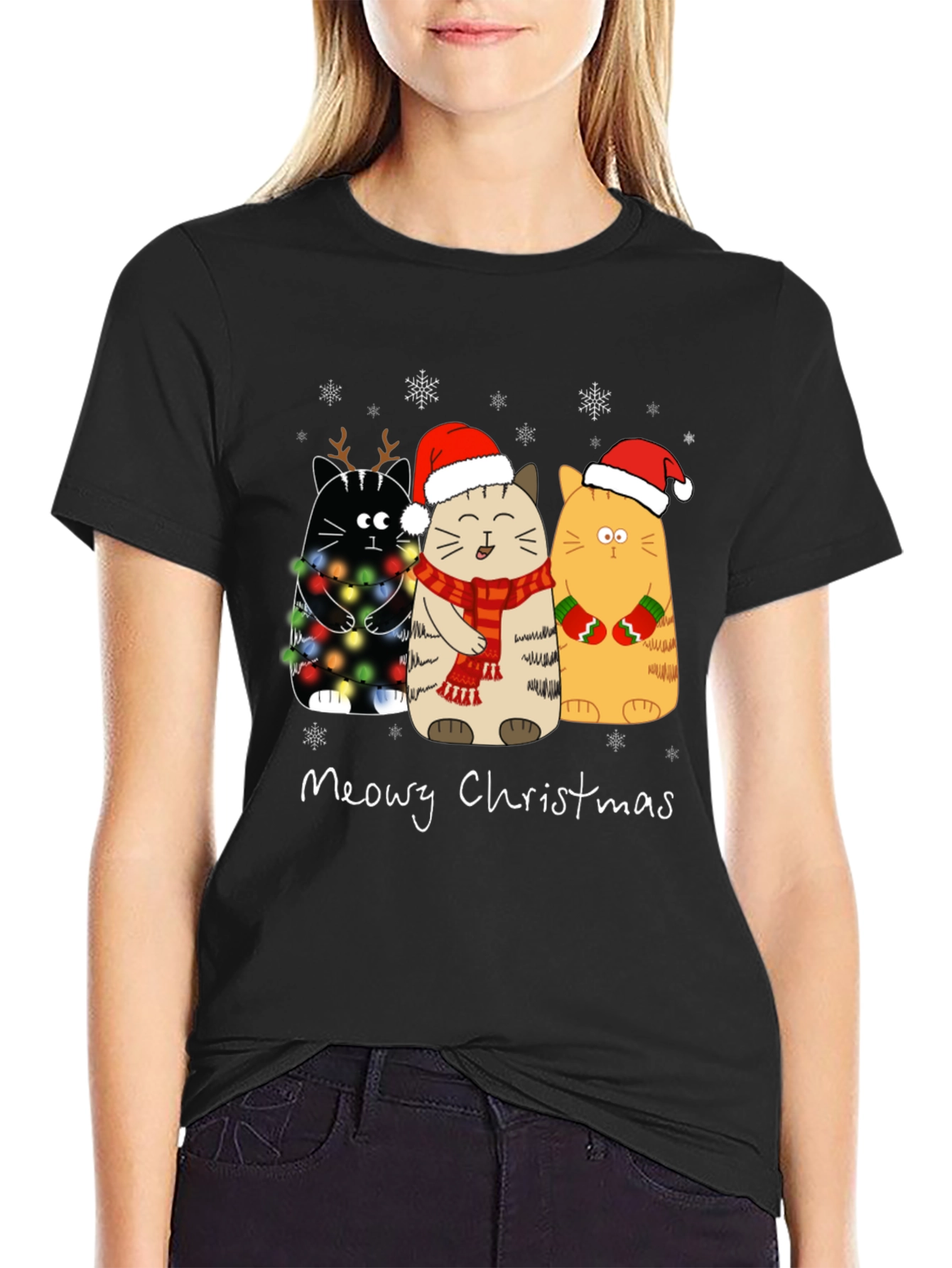 Meowy Christmas Cat T-Shirt Holiday Apparel