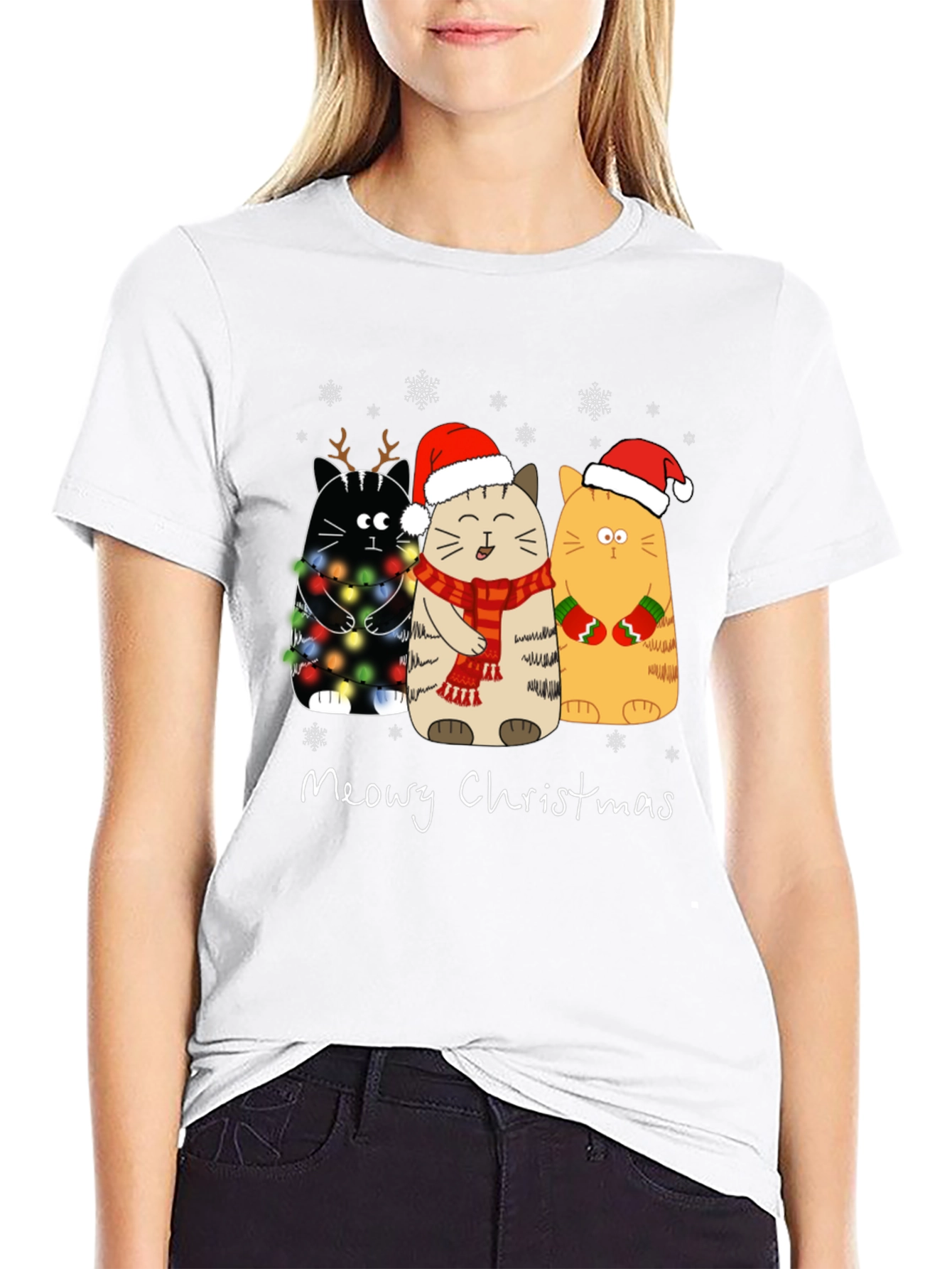 Meowy Christmas Cat T-Shirt Holiday Apparel