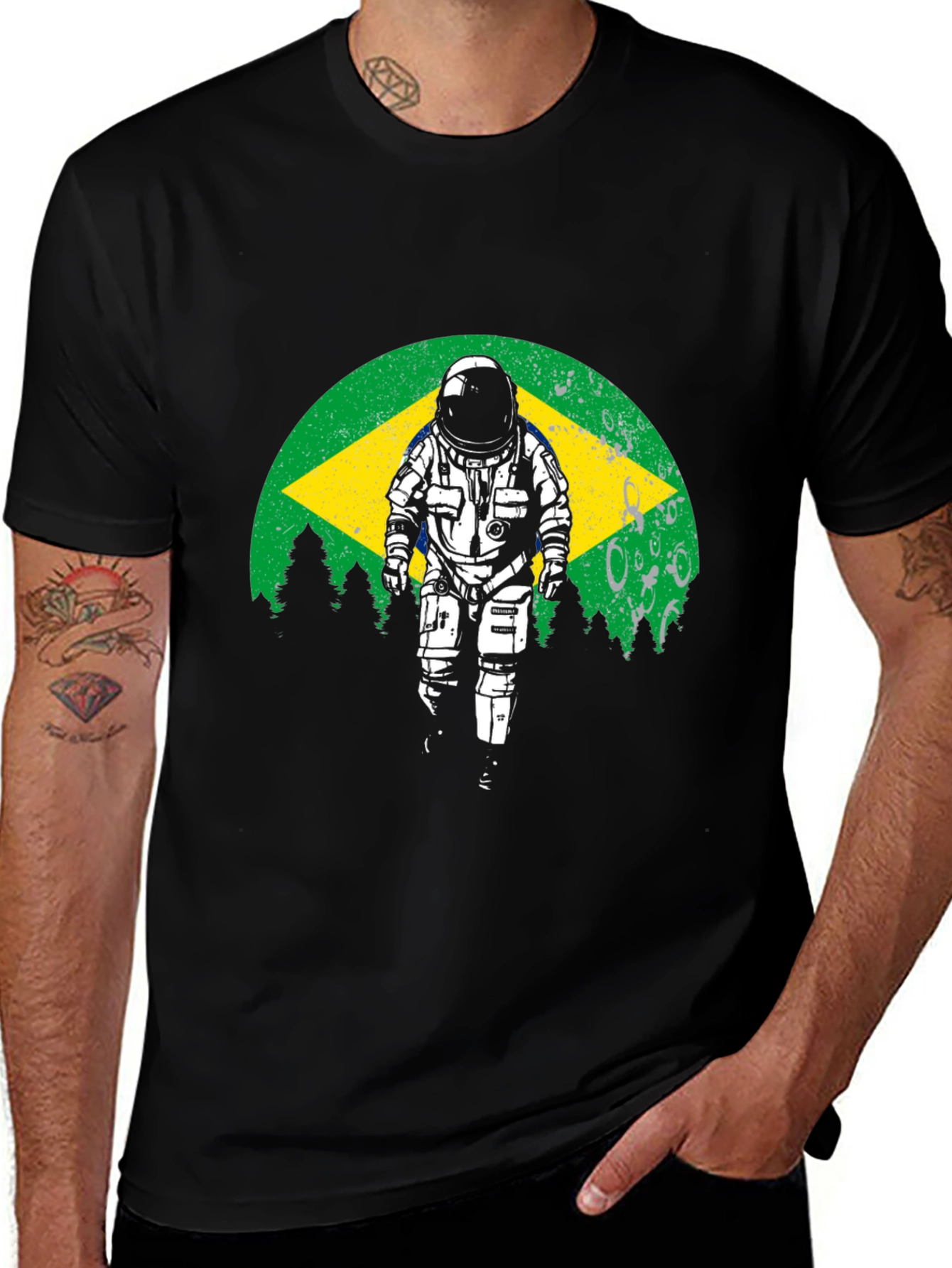Astronaut Brazil Flag Graphic T-Shirt