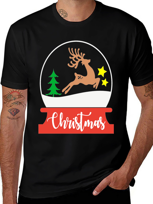 Christmas Deer Snow Globe T-Shirt - Holiday Graphic Tee
