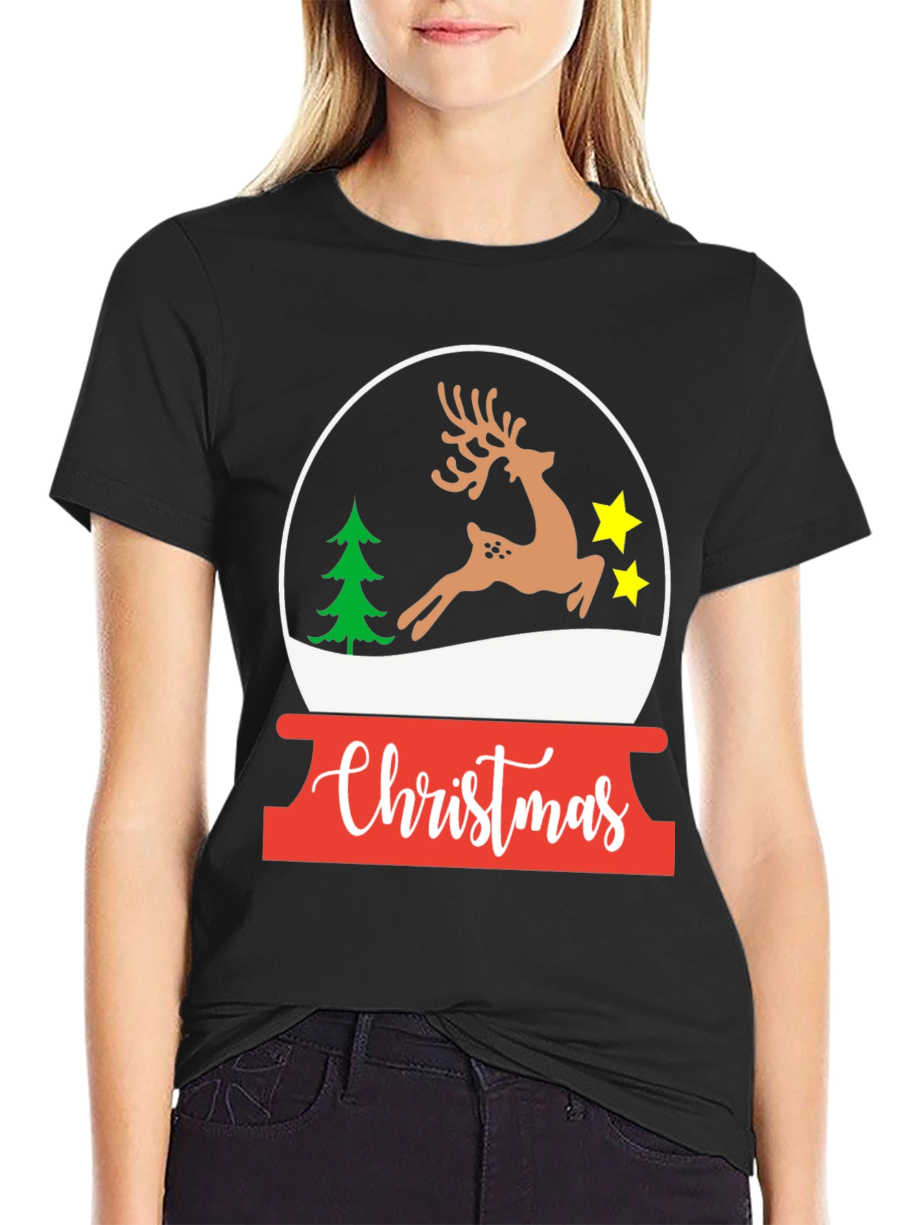 Christmas Deer Snow Globe T-Shirt - Holiday Graphic Tee