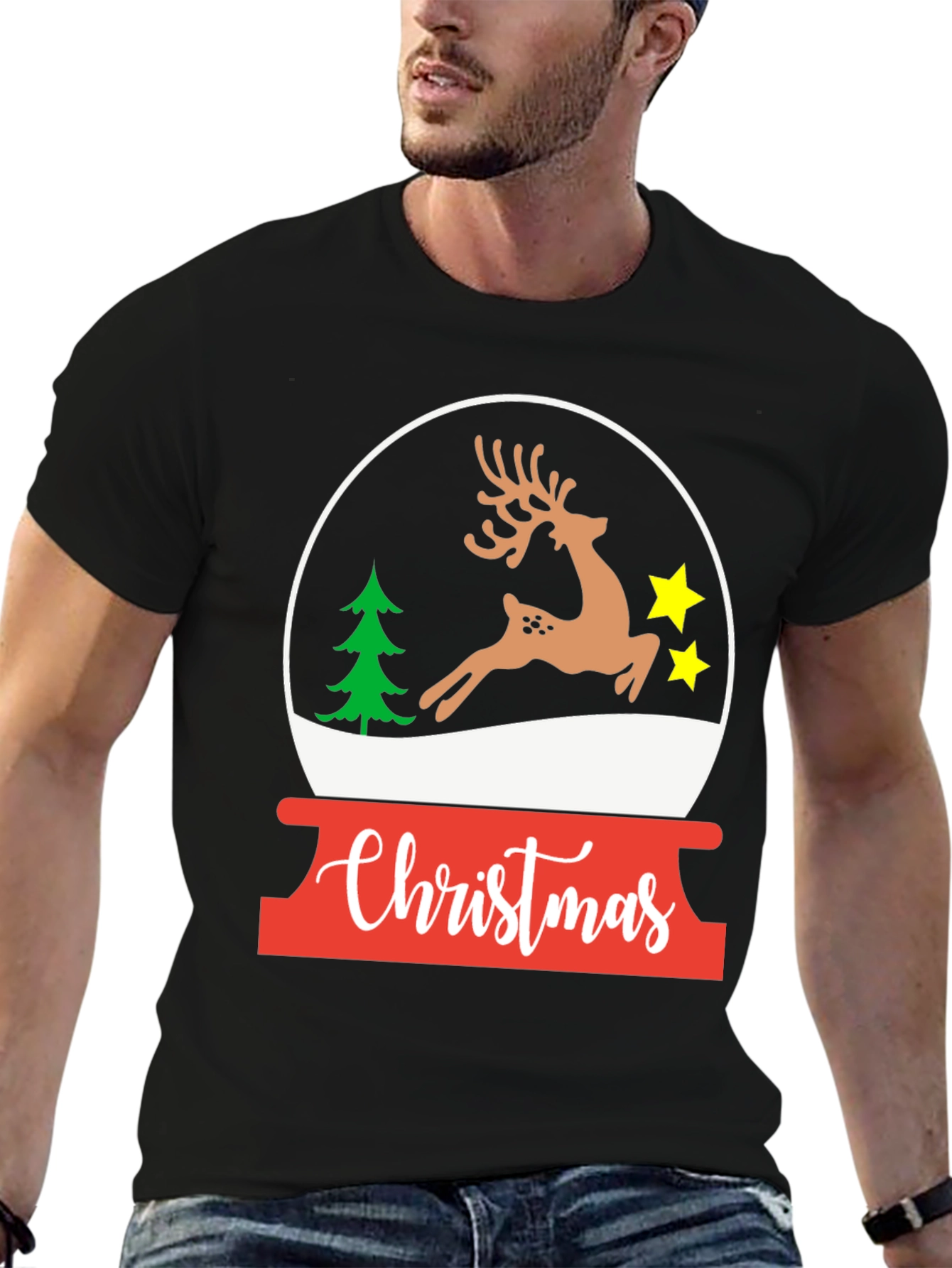 Christmas Deer Snow Globe T-Shirt - Holiday Graphic Tee