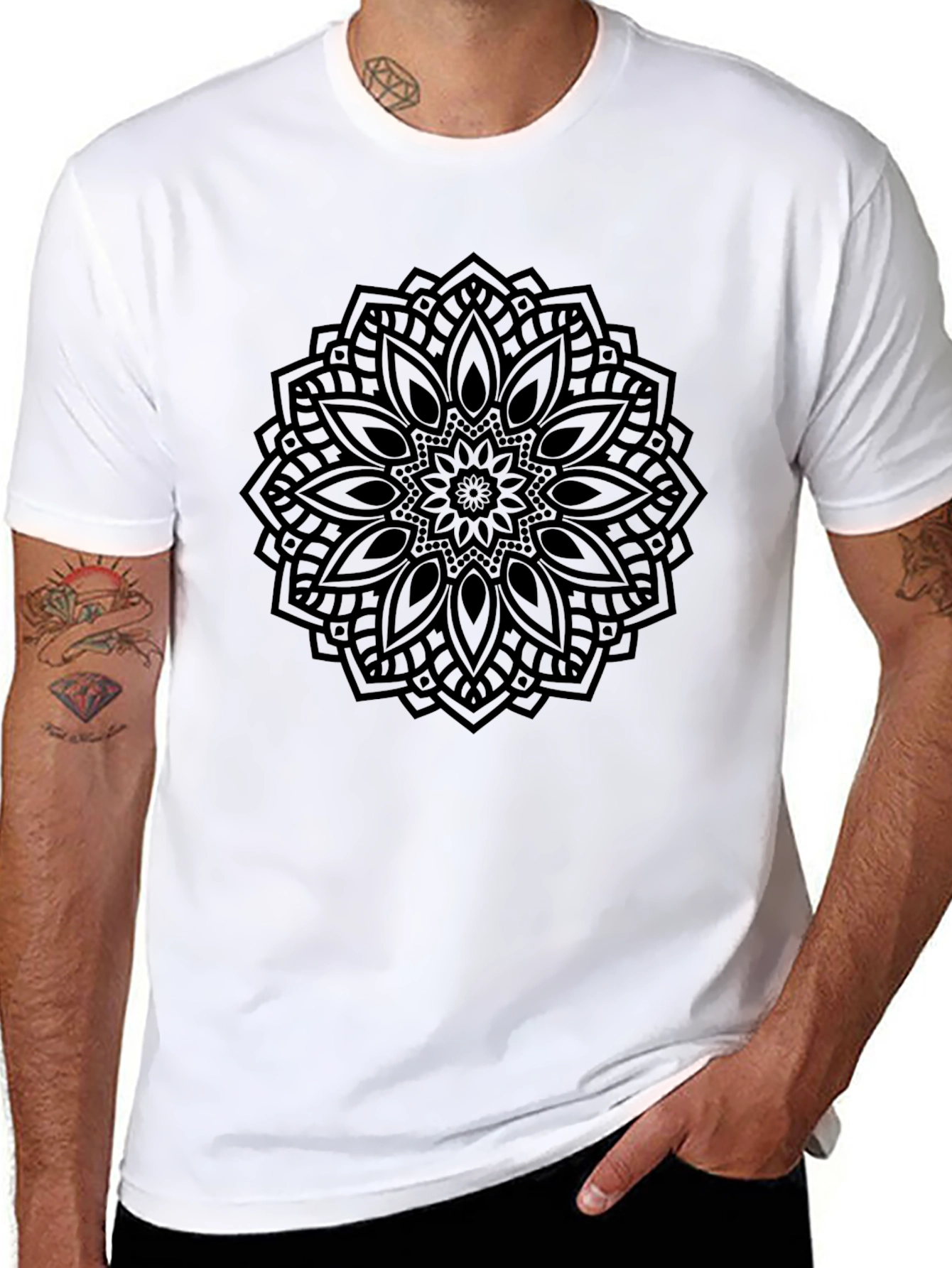 Mandala Print Mens Black T-Shirt