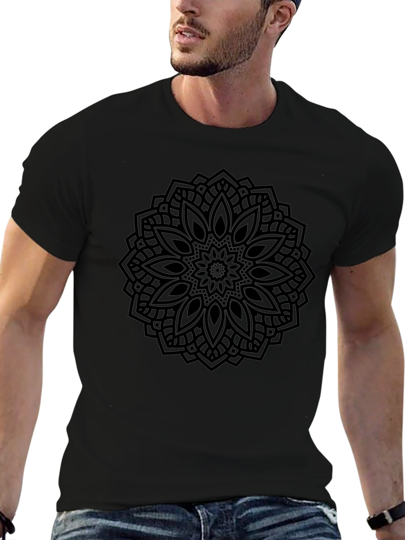 Mandala Print Mens Black T-Shirt