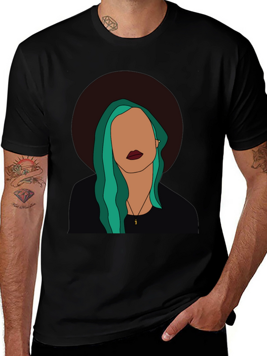 Stylish Graphic Tee - Woman with Hat & Green Hair