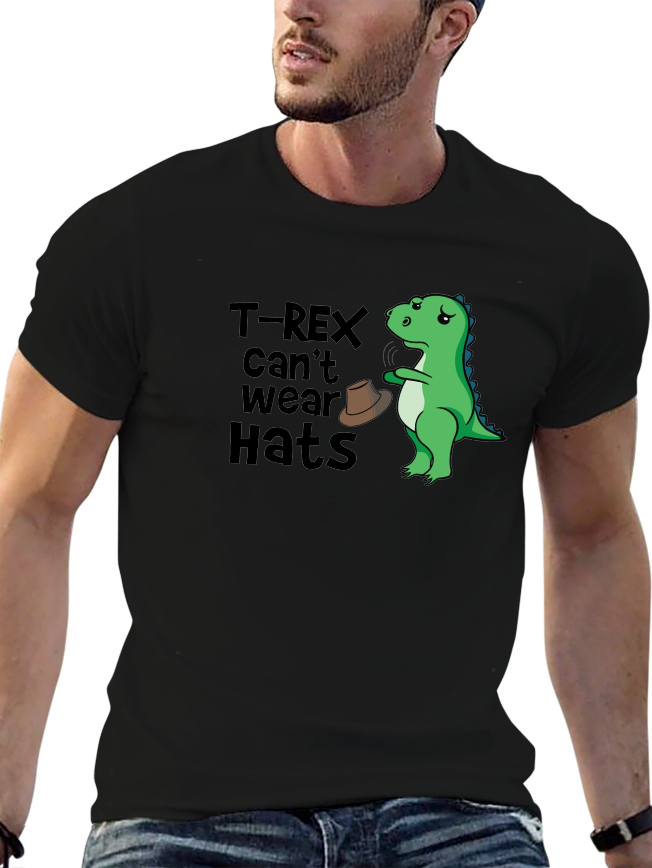 T-Rex Cant Wear Hats Graphic T-Shirt
