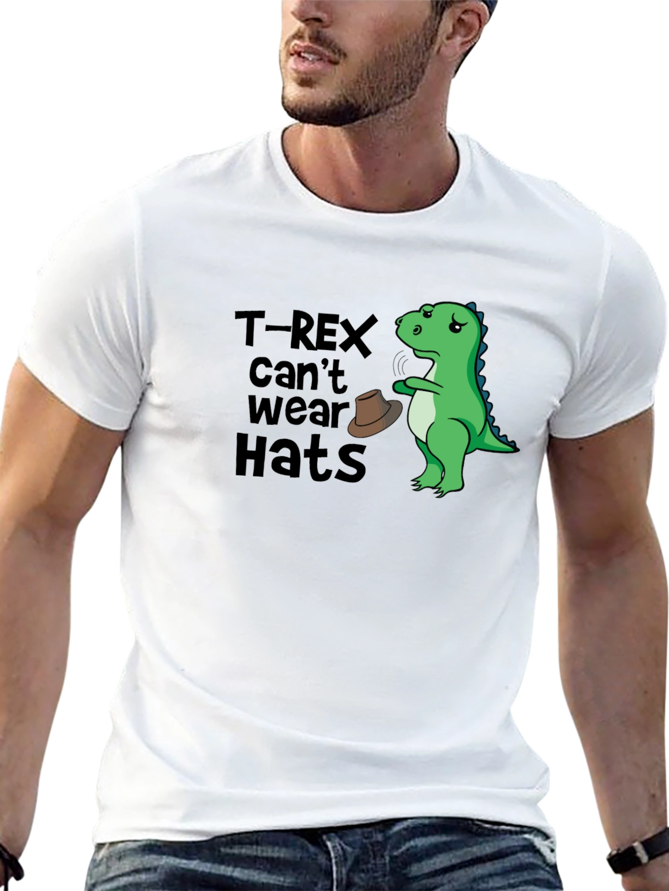 T-Rex Cant Wear Hats Graphic T-Shirt