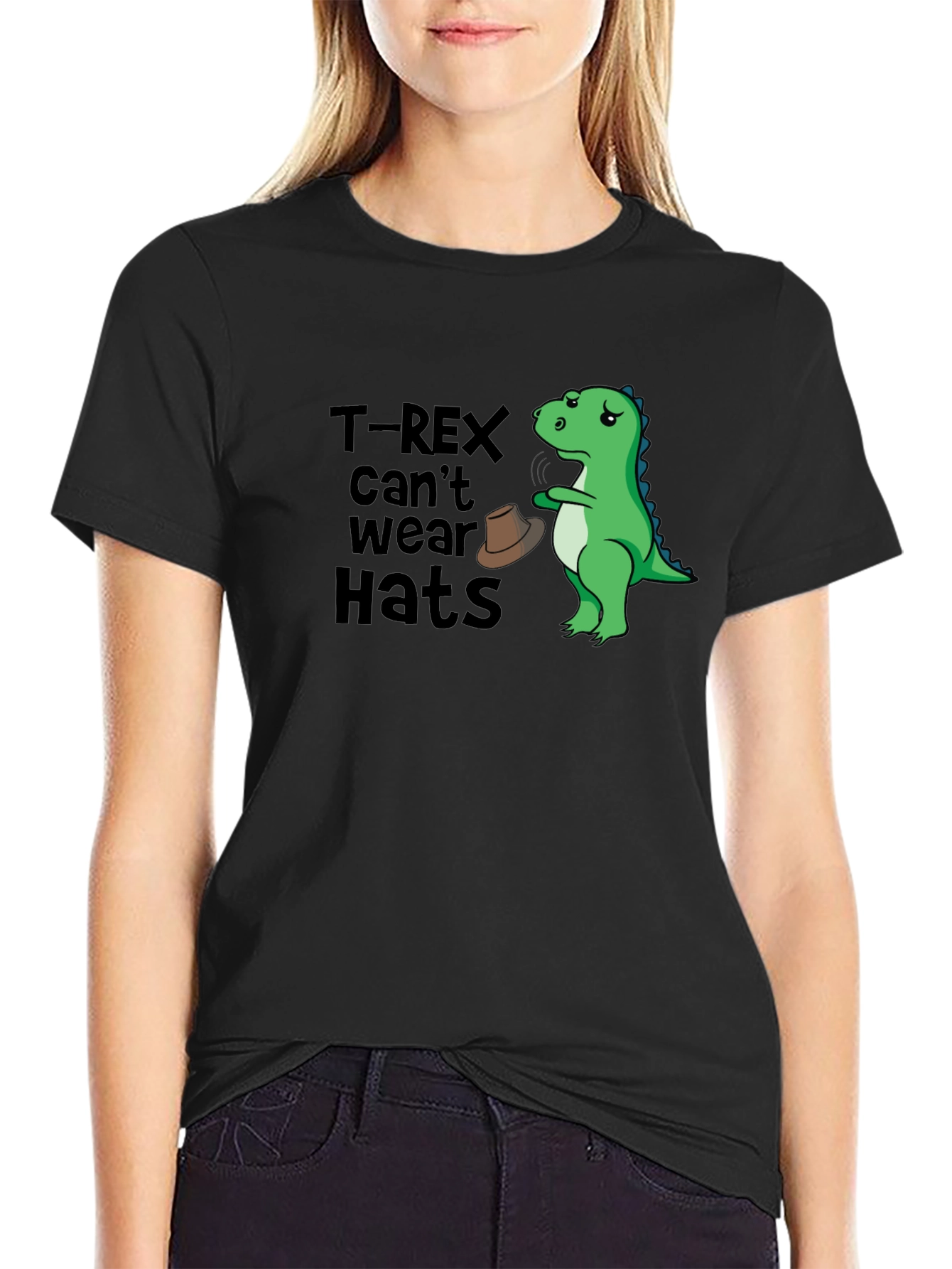 T-Rex Cant Wear Hats Graphic T-Shirt