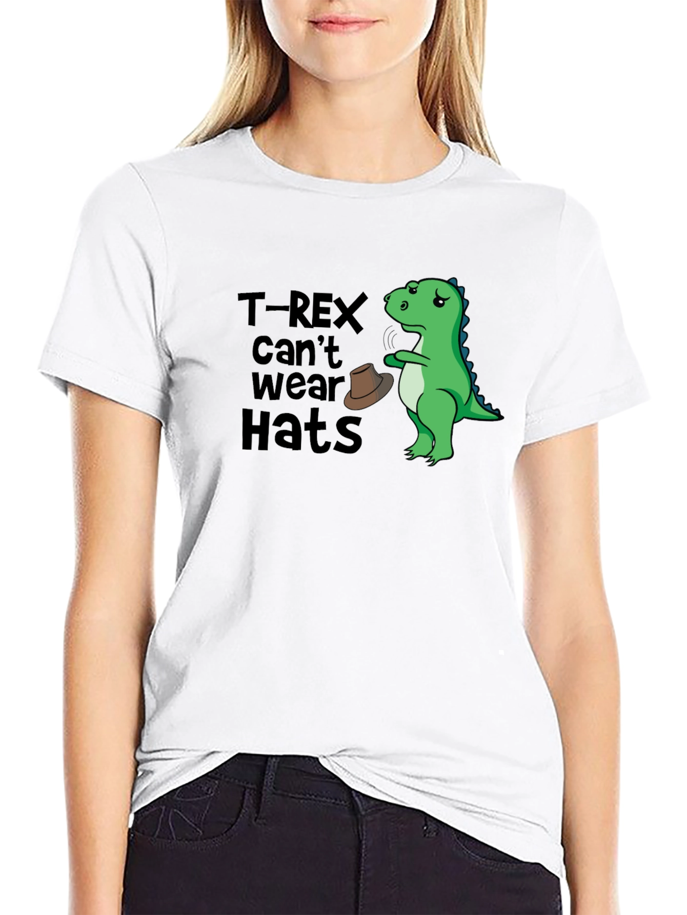 T-Rex Cant Wear Hats Graphic T-Shirt