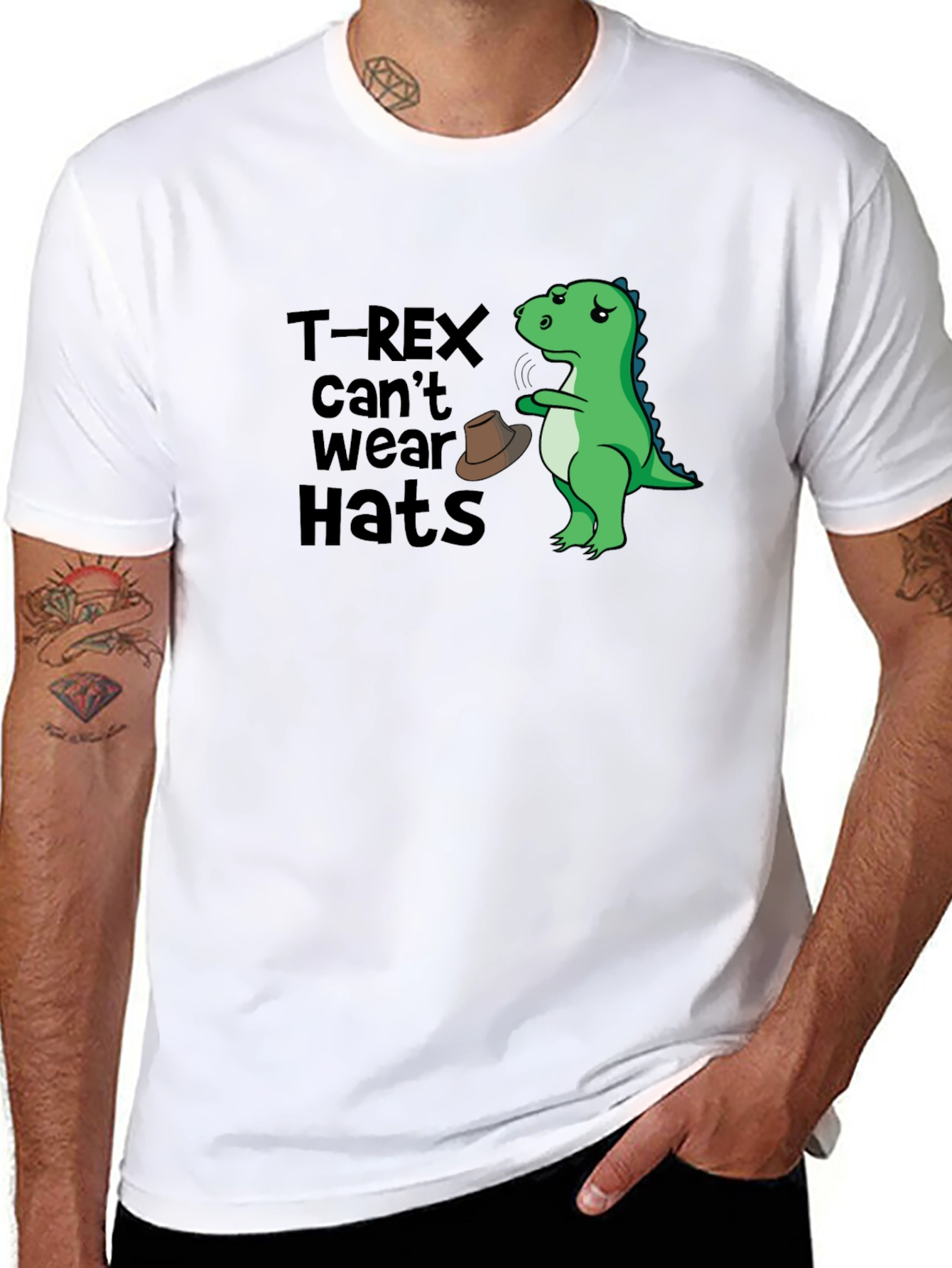 T-Rex Cant Wear Hats Graphic T-Shirt