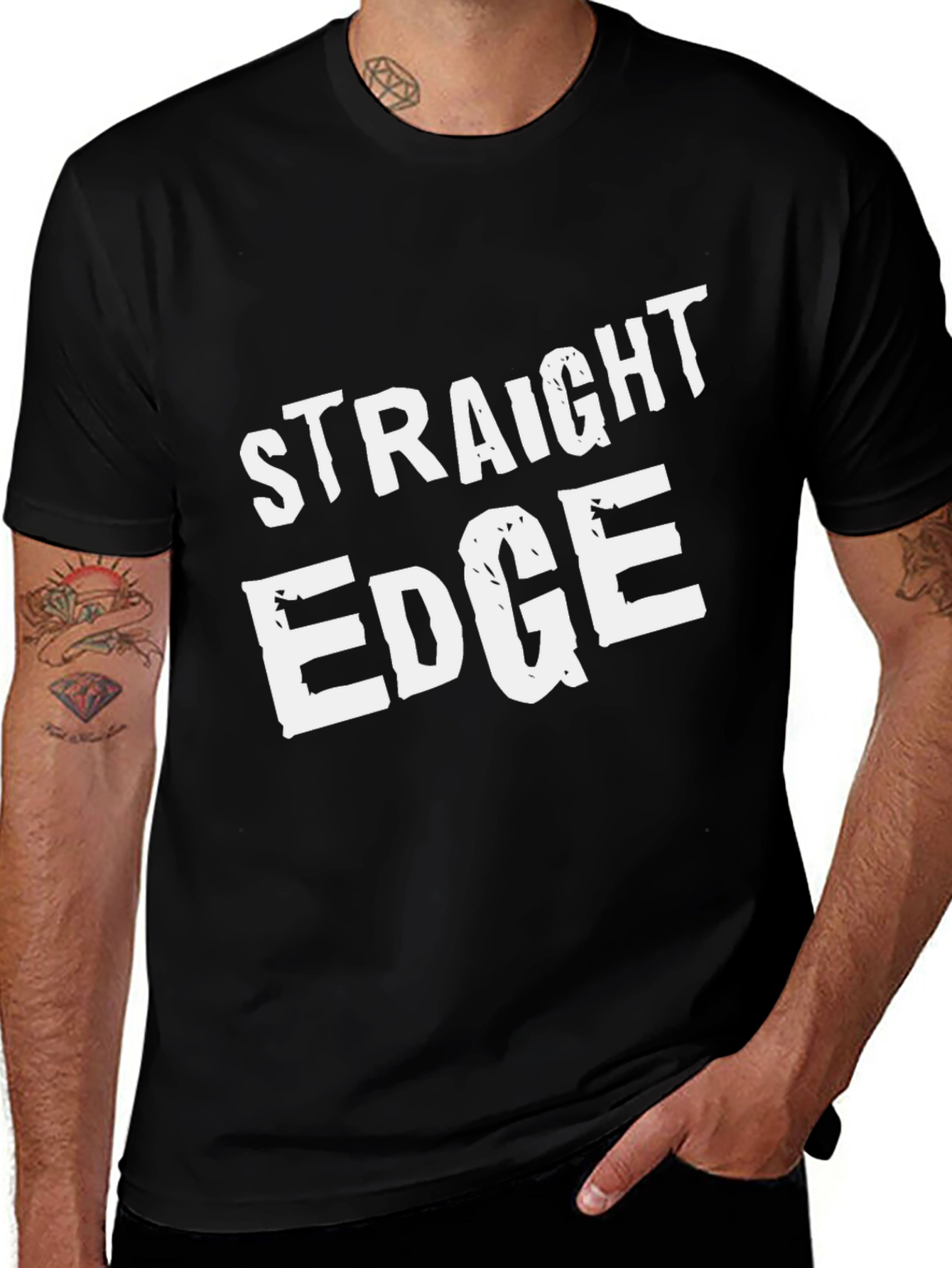 Straight Edge Crew Neck Tee - Bold White Print