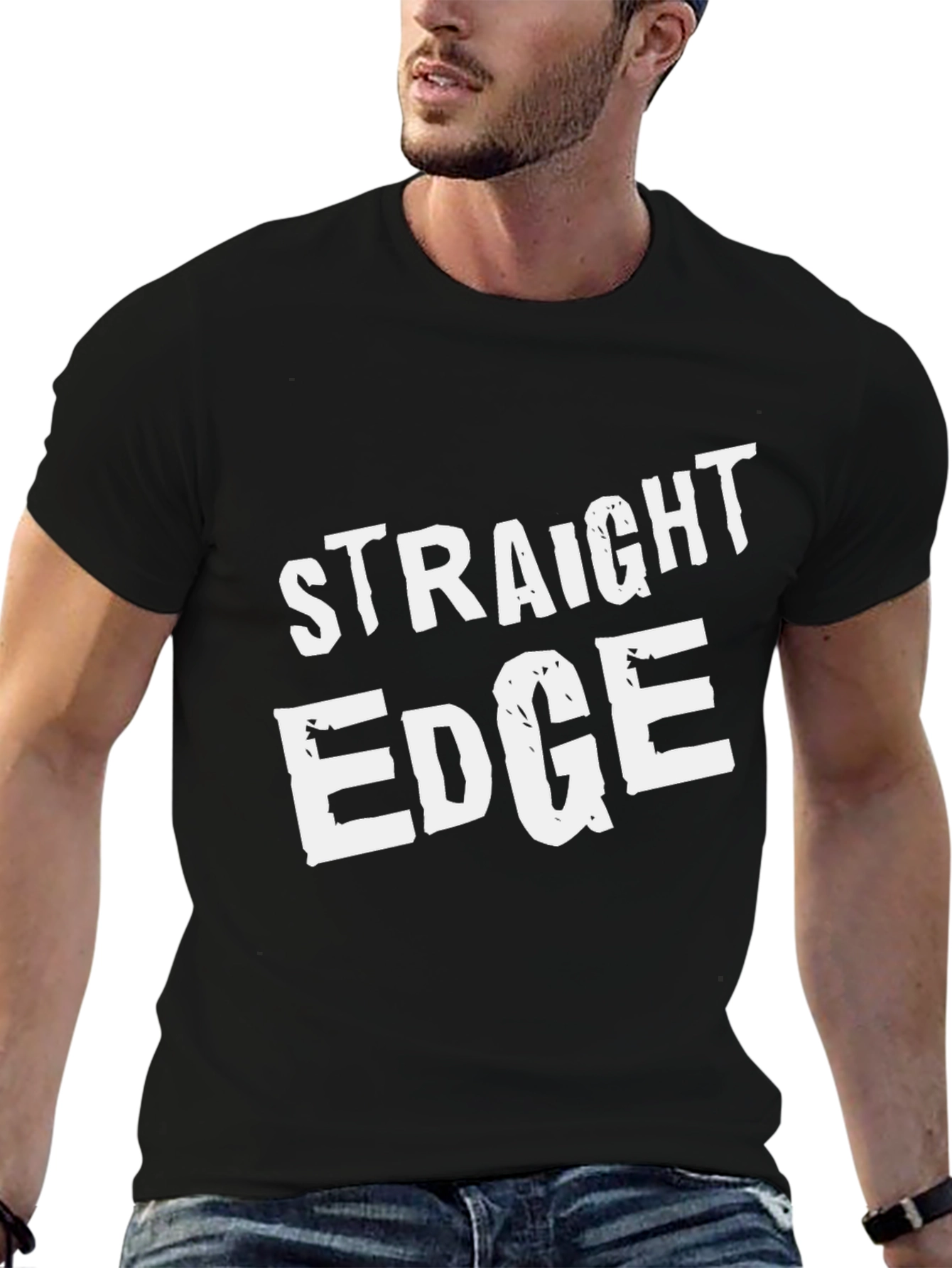 Straight Edge Crew Neck Tee - Bold White Print