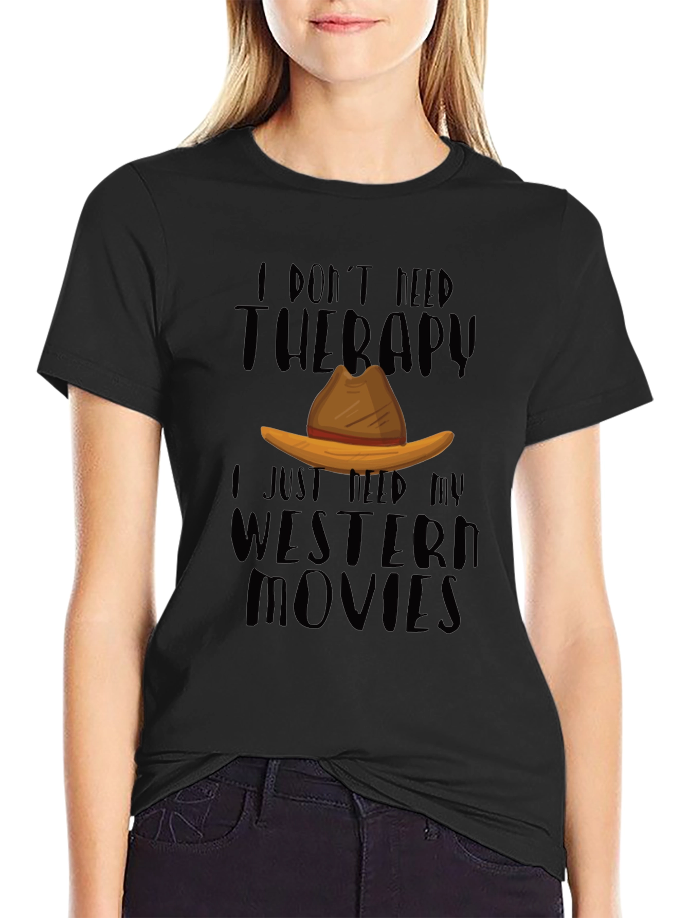 Western Movies Therapy Black T-Shirt