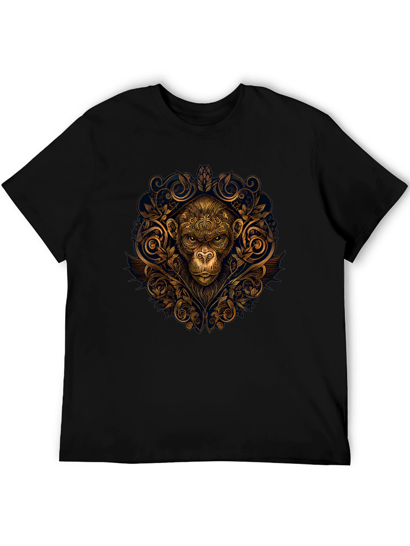 Ornate Monkey Graphic Black T-Shirt