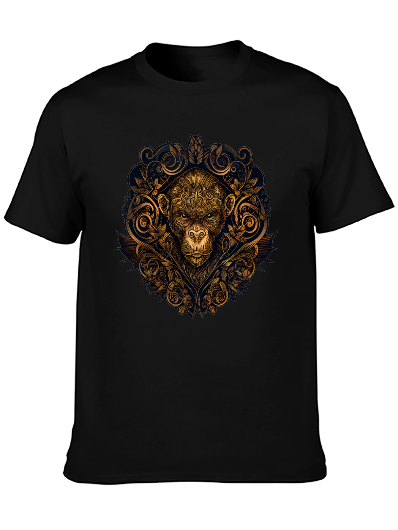 Ornate Monkey Graphic Black T-Shirt
