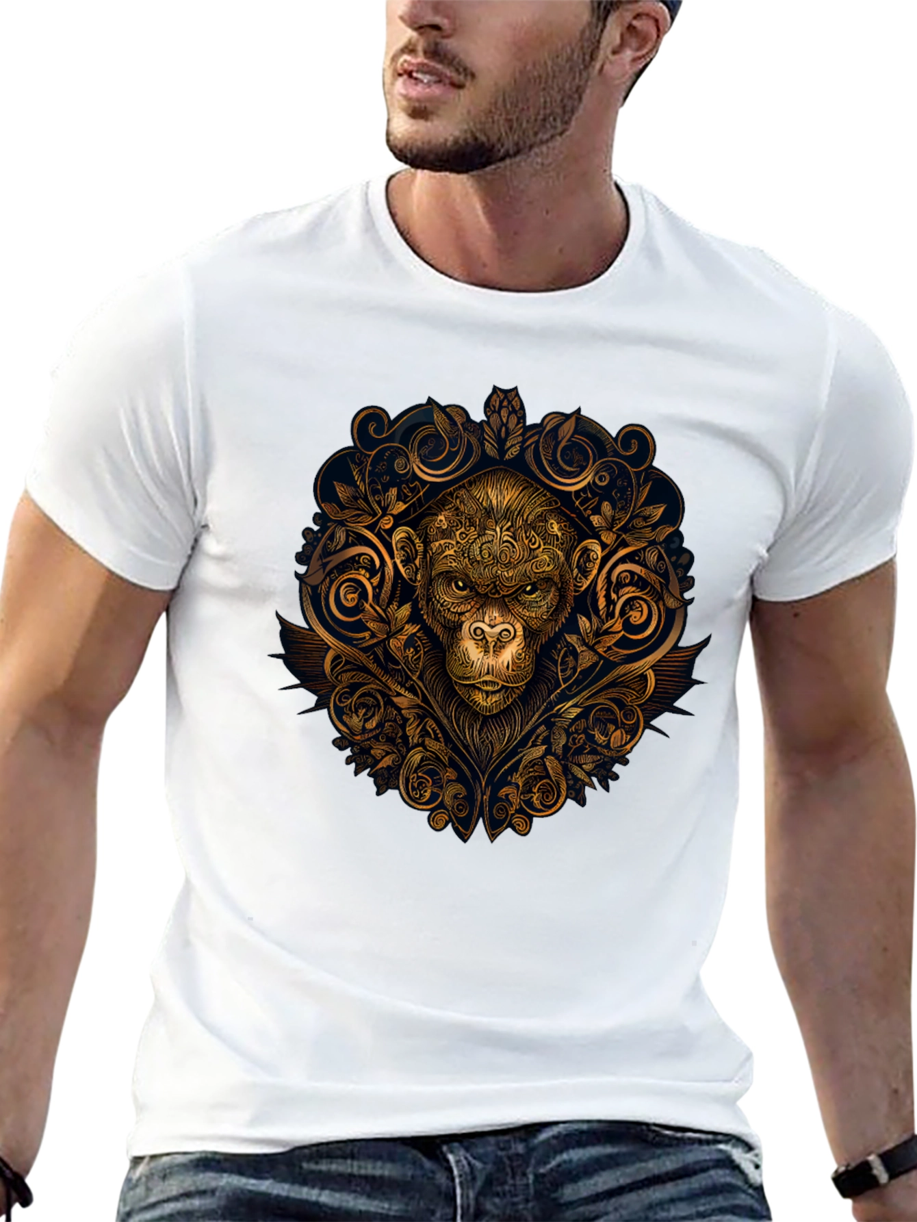 Ornate Monkey Graphic Black T-Shirt