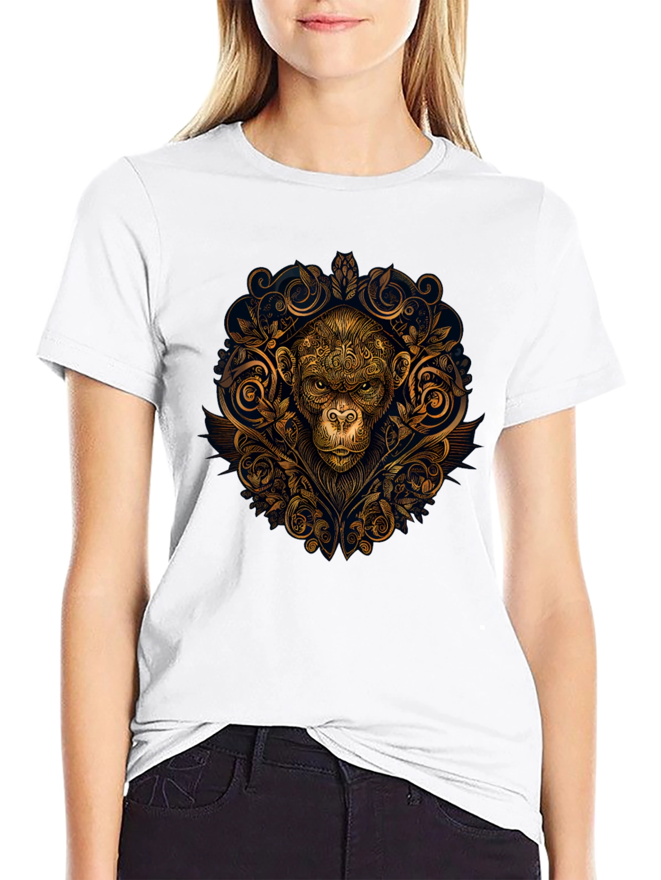 Ornate Monkey Graphic Black T-Shirt