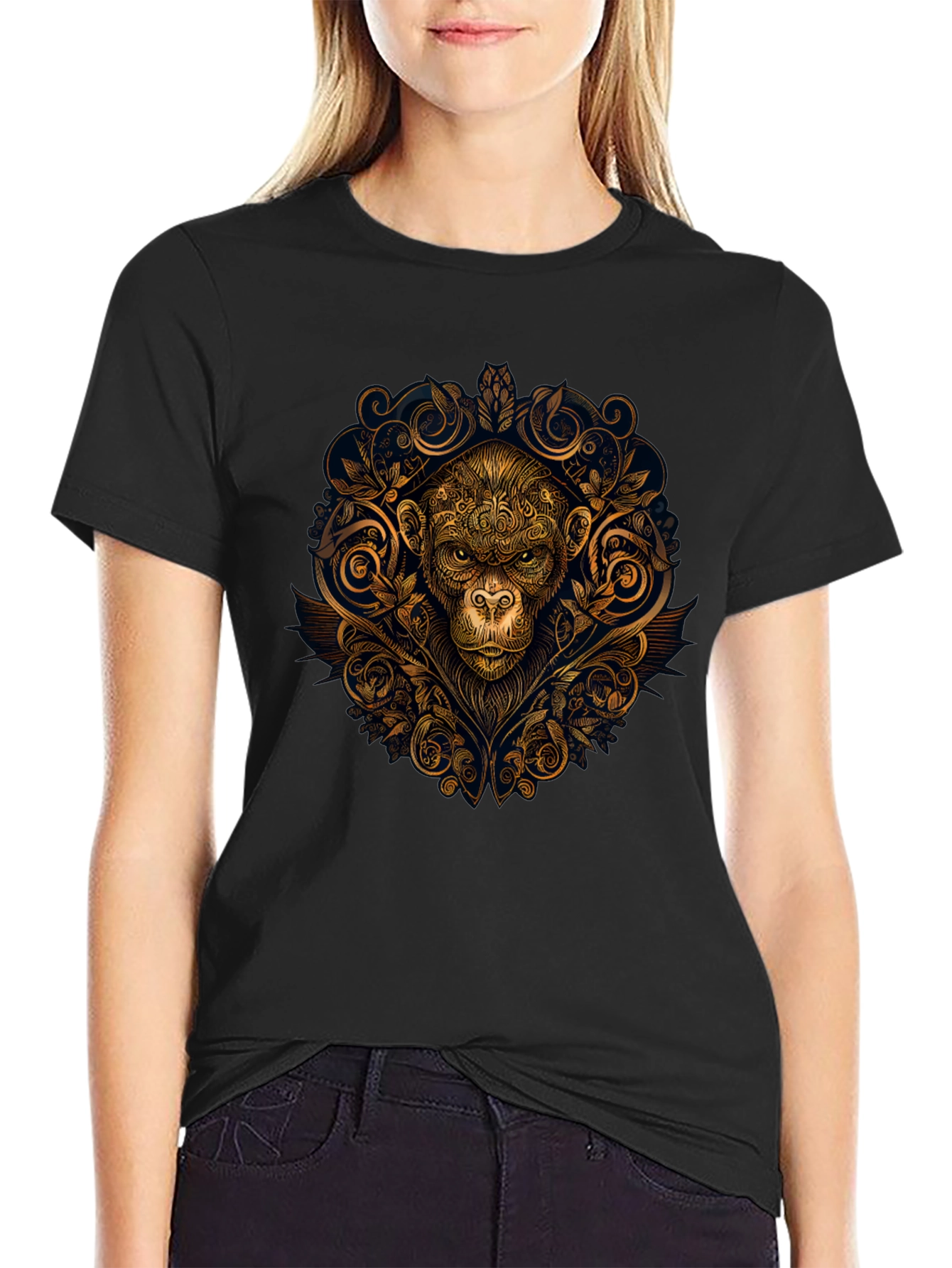 Ornate Monkey Graphic Black T-Shirt