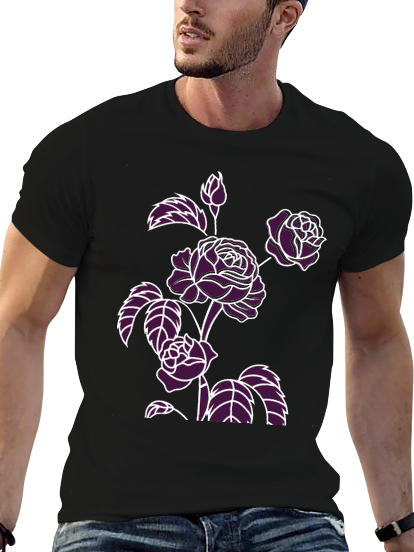 Floral Print T-Shirt - Bold Rose Design