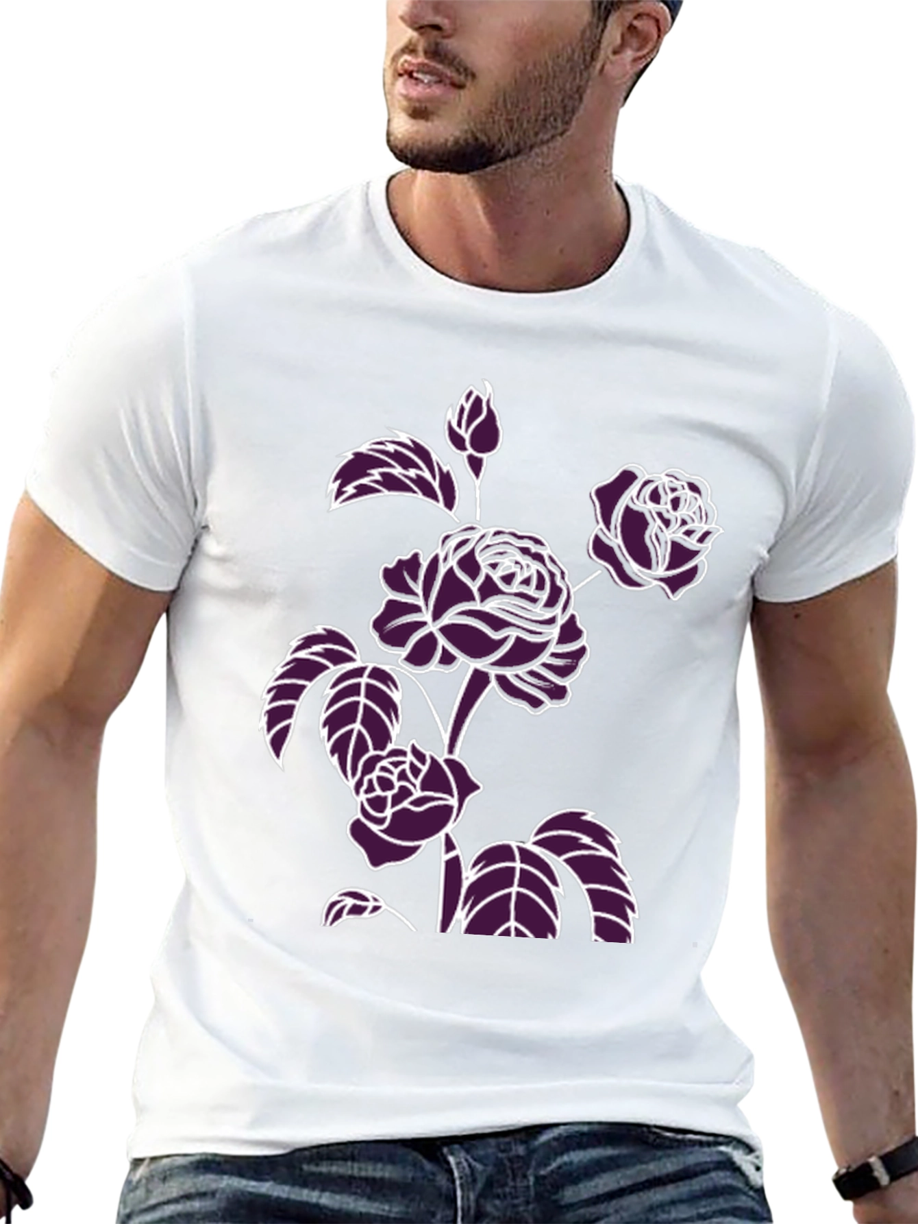 Floral Print T-Shirt - Bold Rose Design