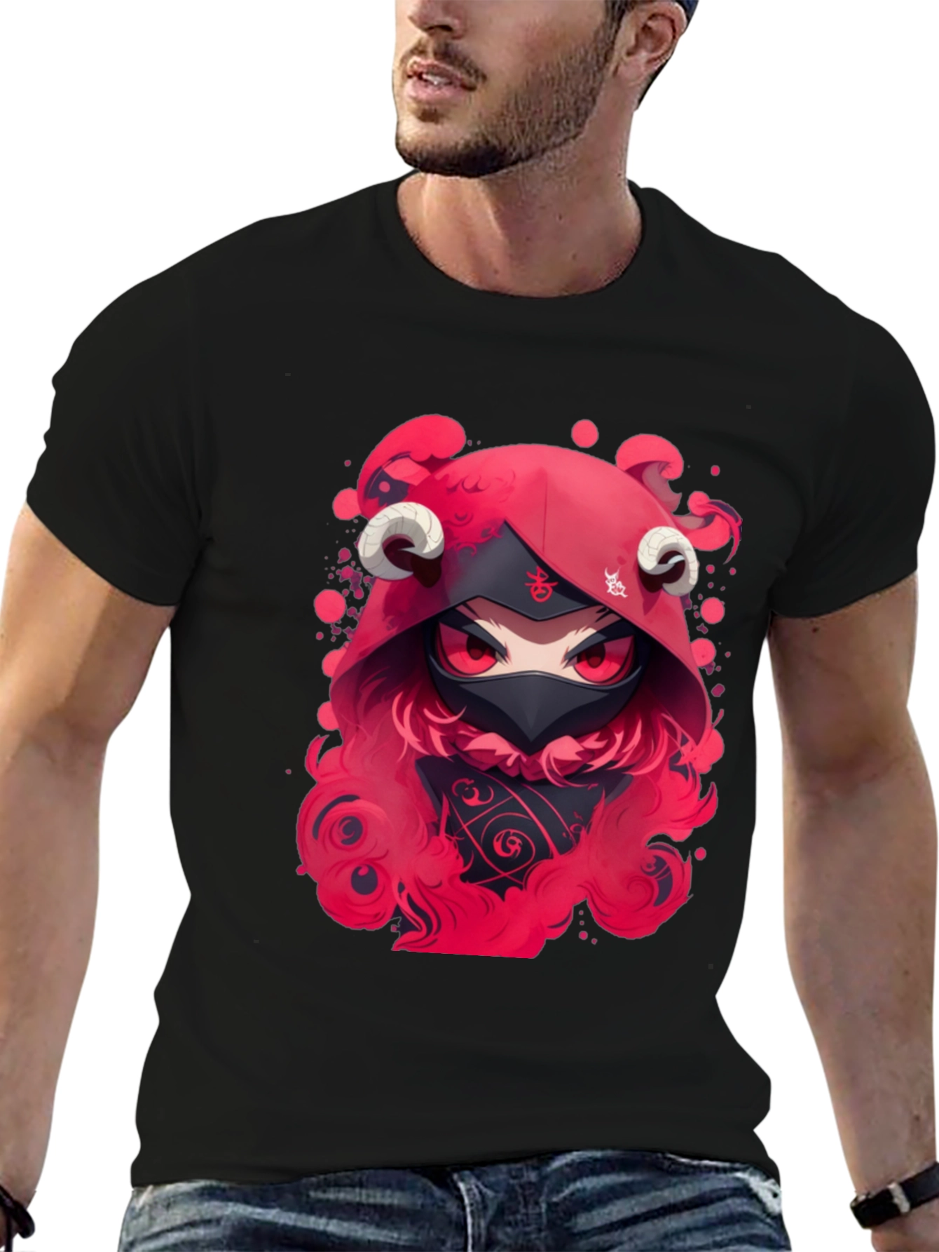 Red Devil Anime Graphic Black T-Shirt