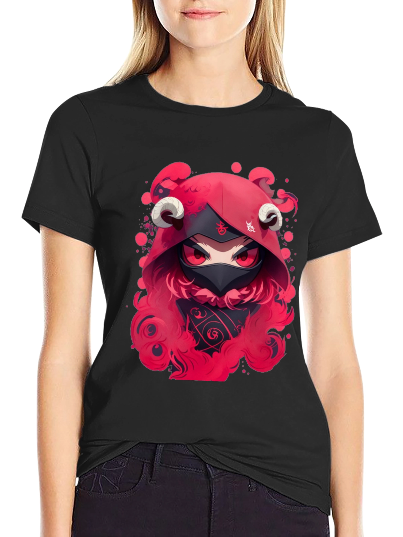 Red Devil Anime Graphic Black T-Shirt