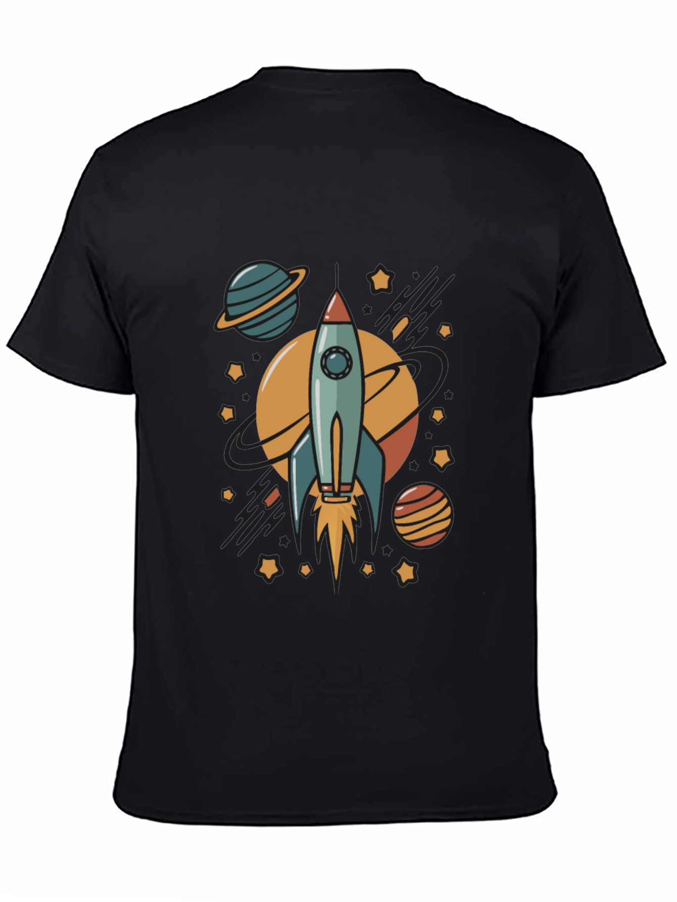 Rocket & Planets Graphic Black T-Shirt