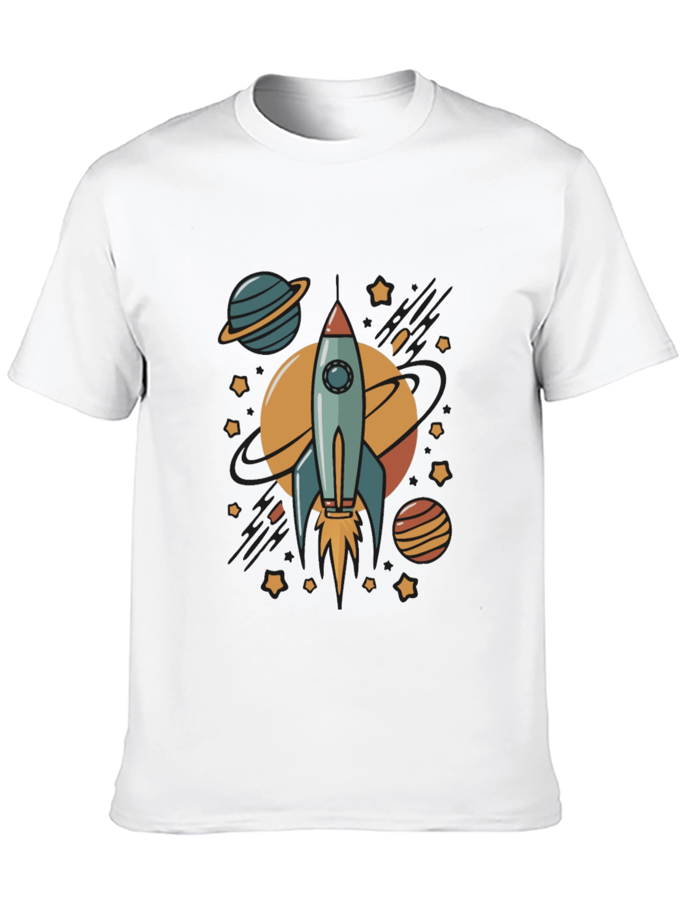 Rocket & Planets Graphic Black T-Shirt