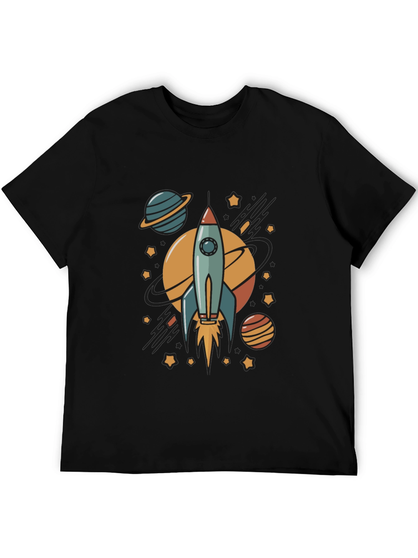 Rocket & Planets Graphic Black T-Shirt