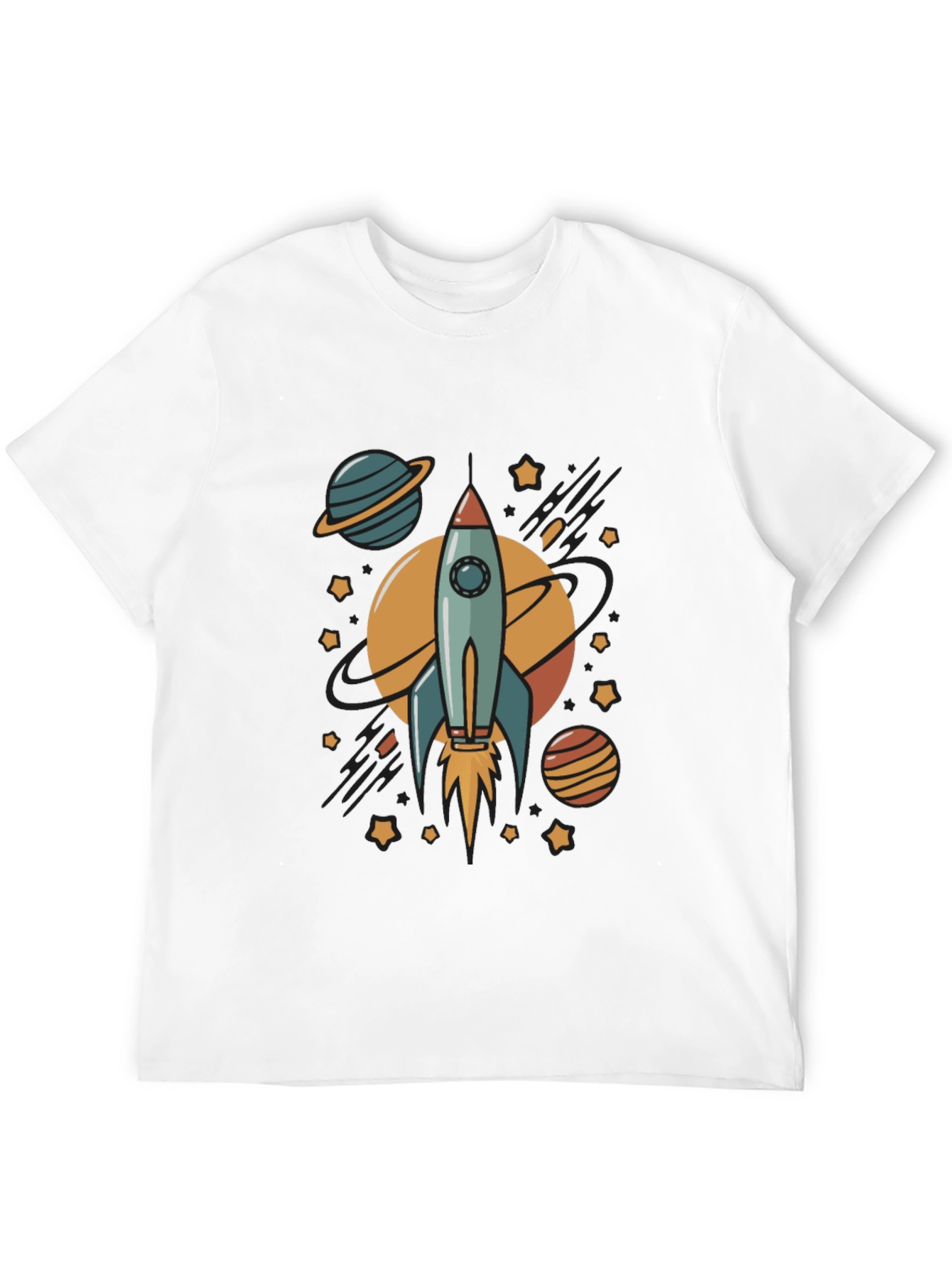Rocket & Planets Graphic Black T-Shirt