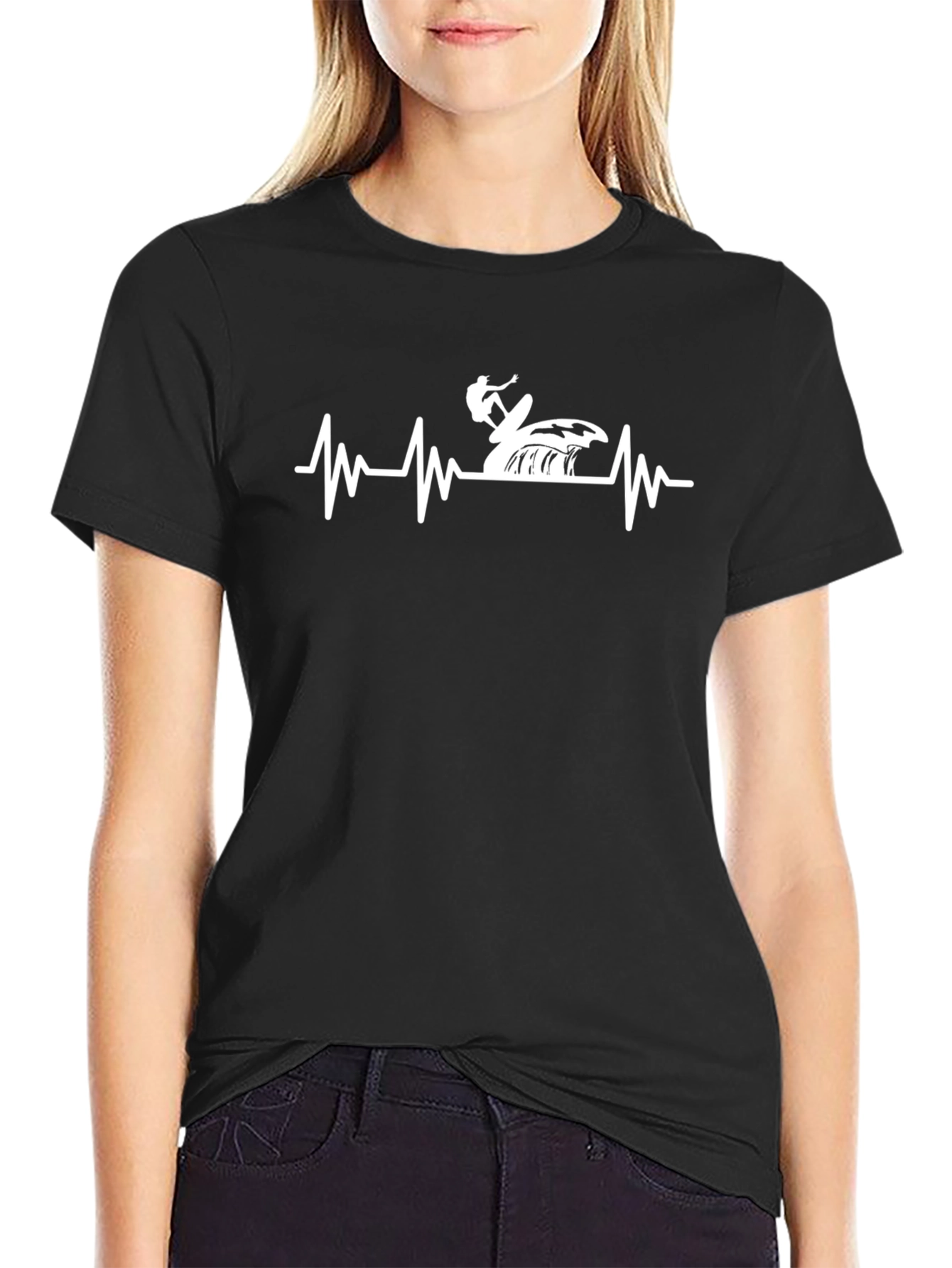 Surfing Heartbeat T-Shirt - Black
