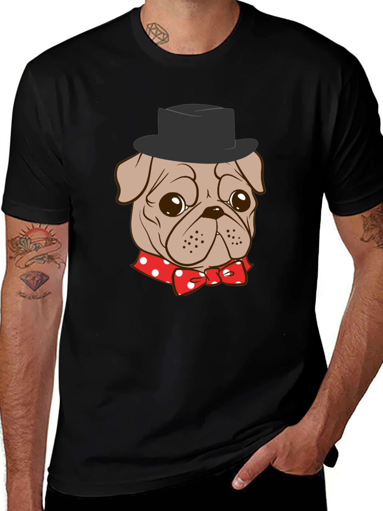 Pug in Top Hat Graphic T-Shirt