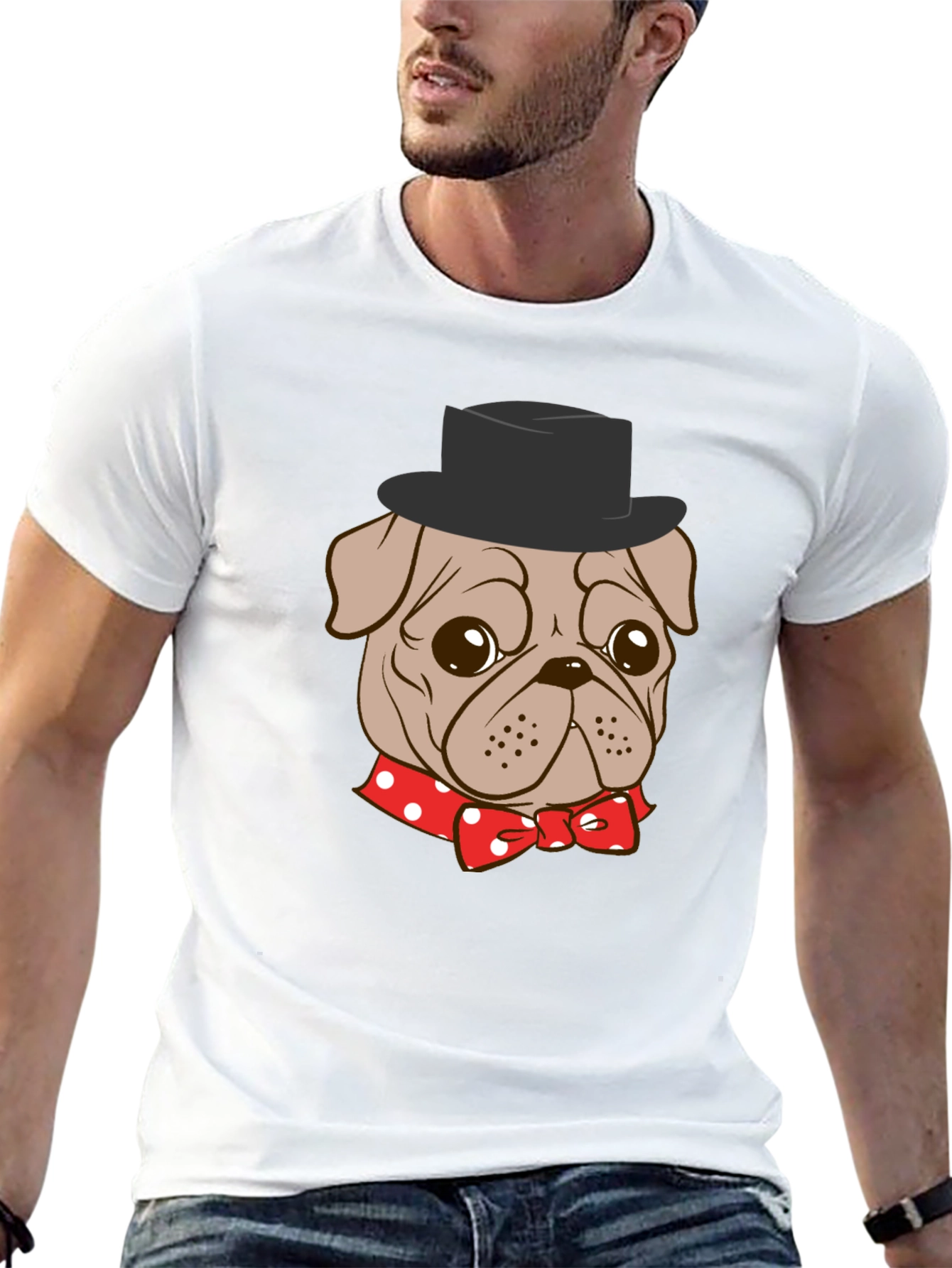 Pug in Top Hat Graphic T-Shirt