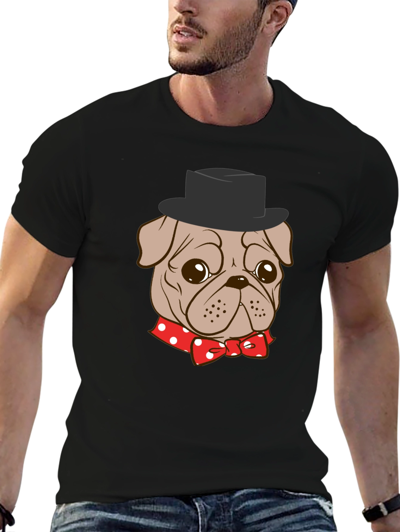 Pug in Top Hat Graphic T-Shirt