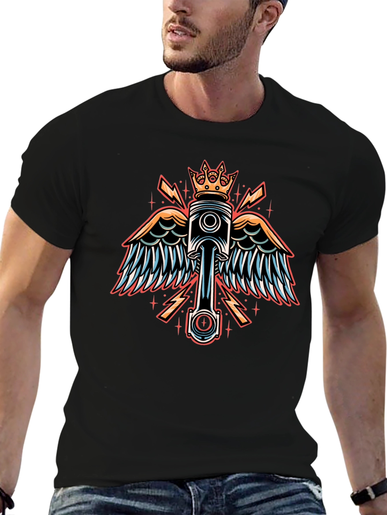 Winged Piston Crown Graphic Tee - Black