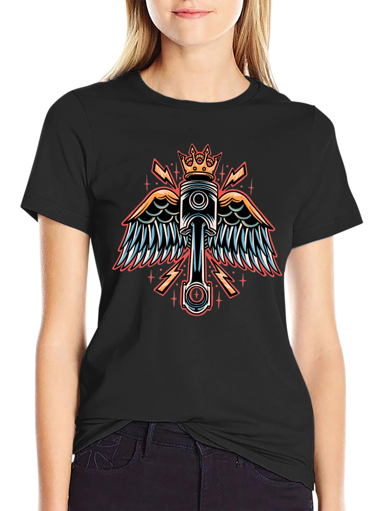 Winged Piston Crown Graphic Tee - Black