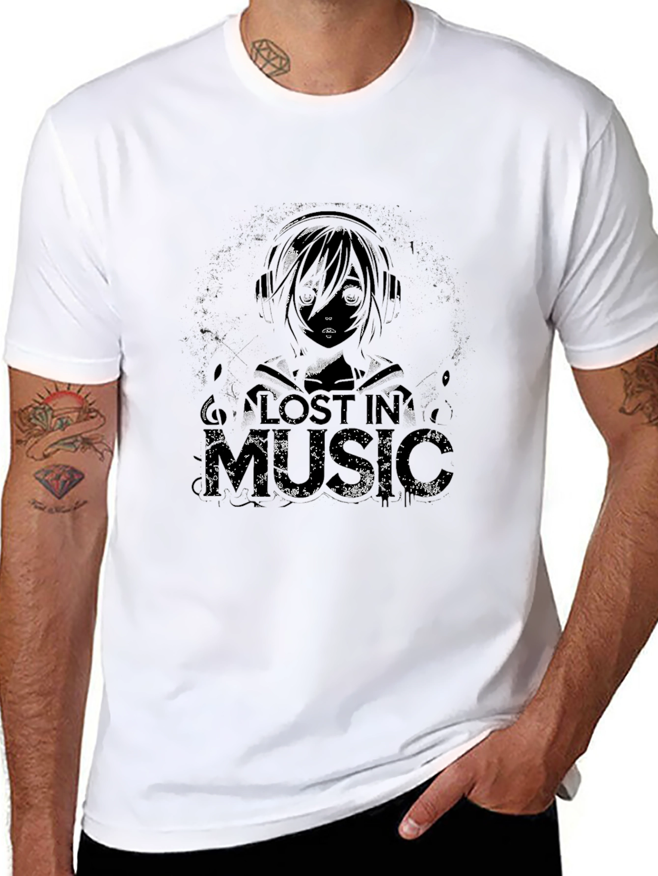 Lost In Music Graphic Tee - Black Cotton Blend