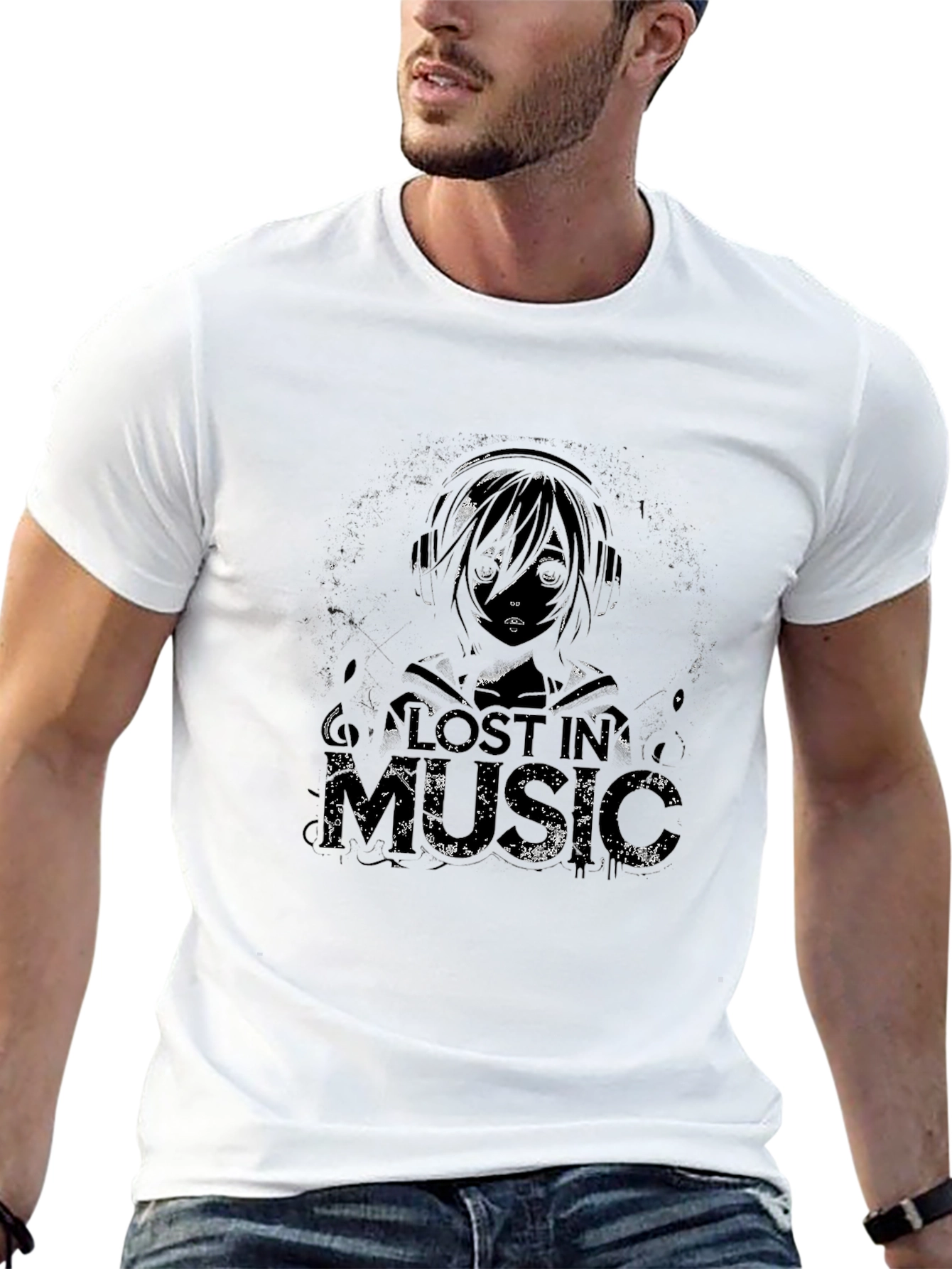 Lost In Music Graphic Tee - Black Cotton Blend