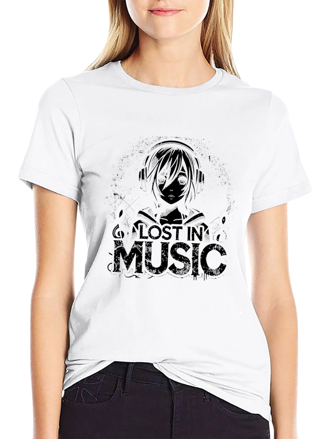 Lost In Music Graphic Tee - Black Cotton Blend