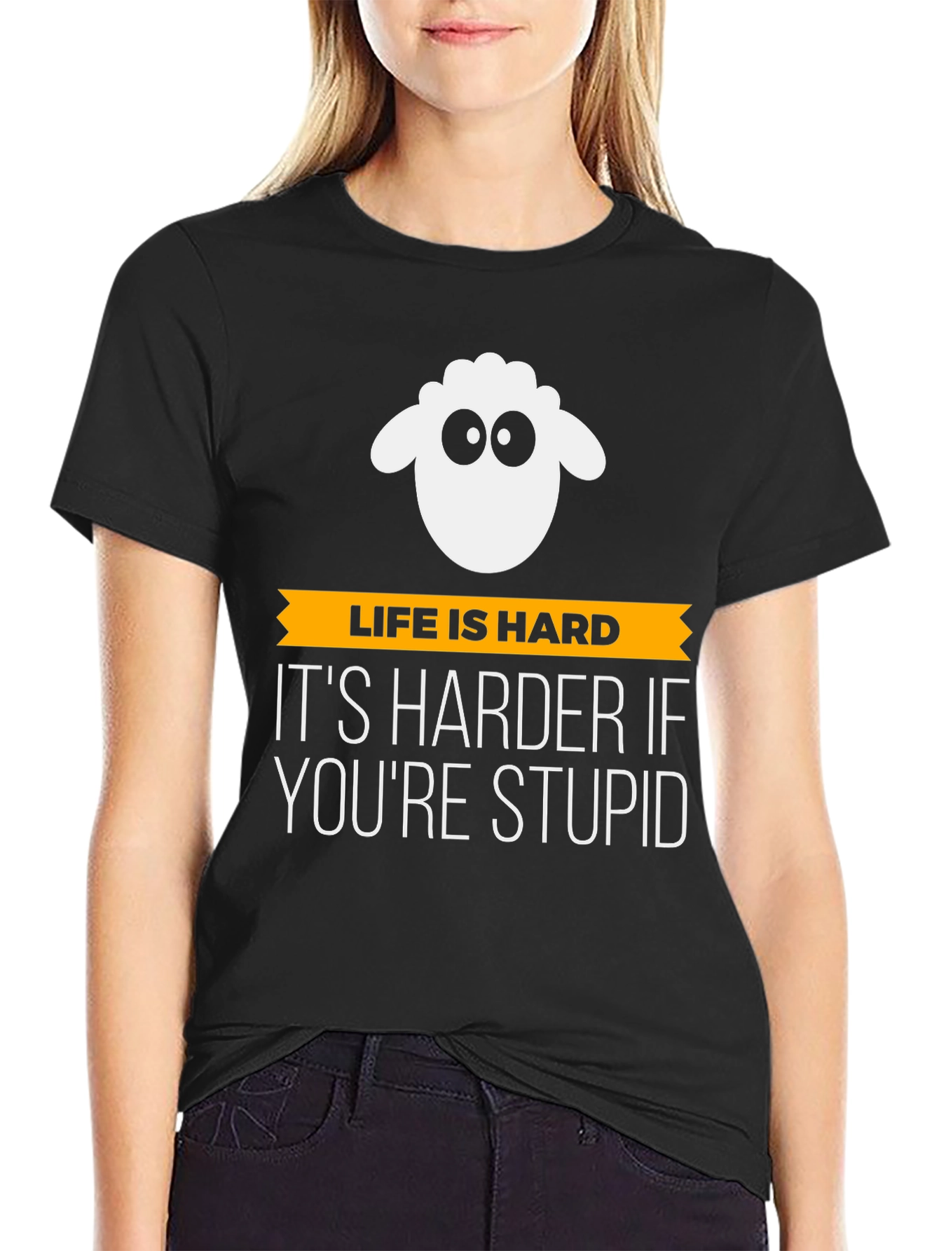 Life is Hard Stupid Sheep Graphic Tee - Black
