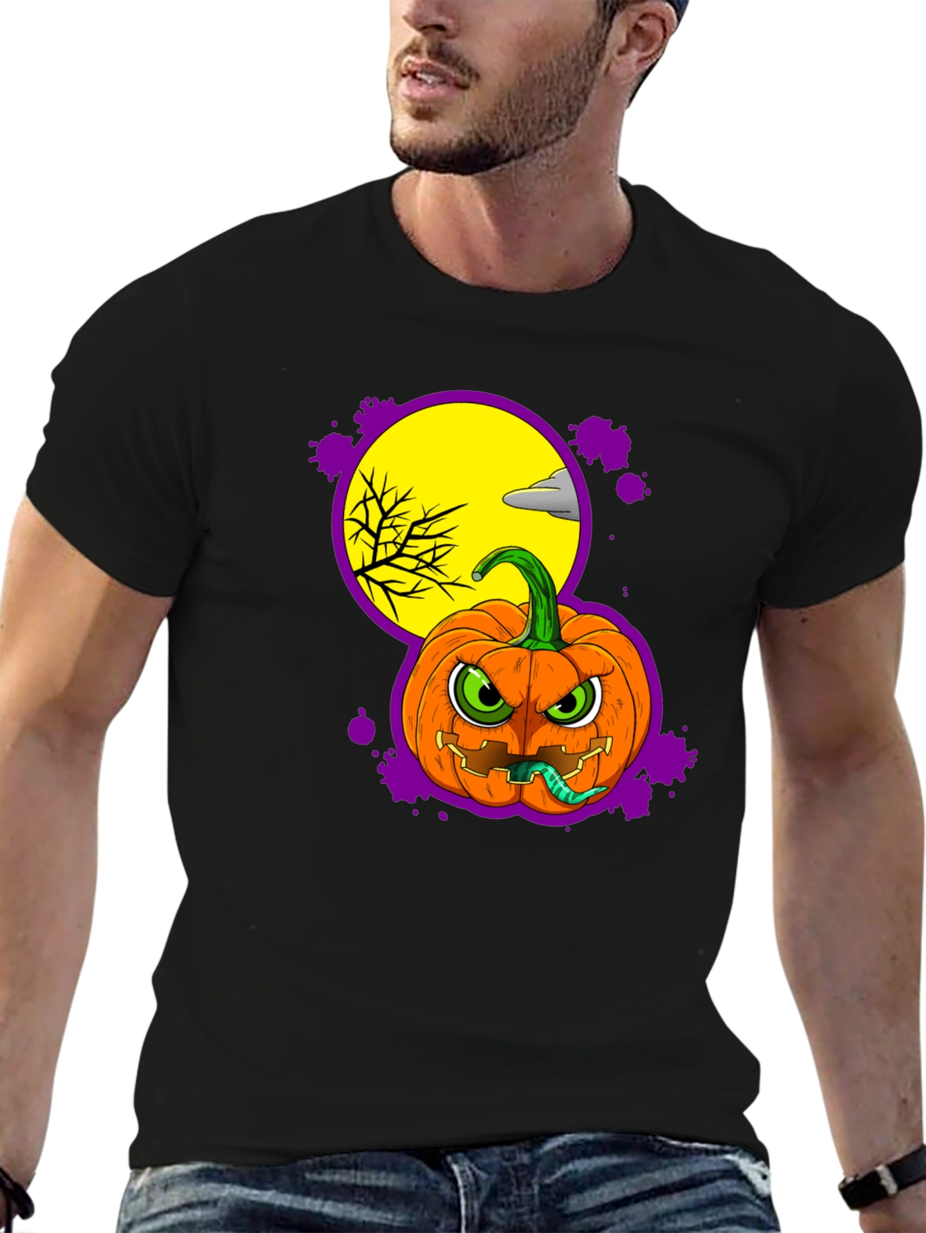 Halloween Pumpkin T-Shirt - Mens Black Graphic Tee