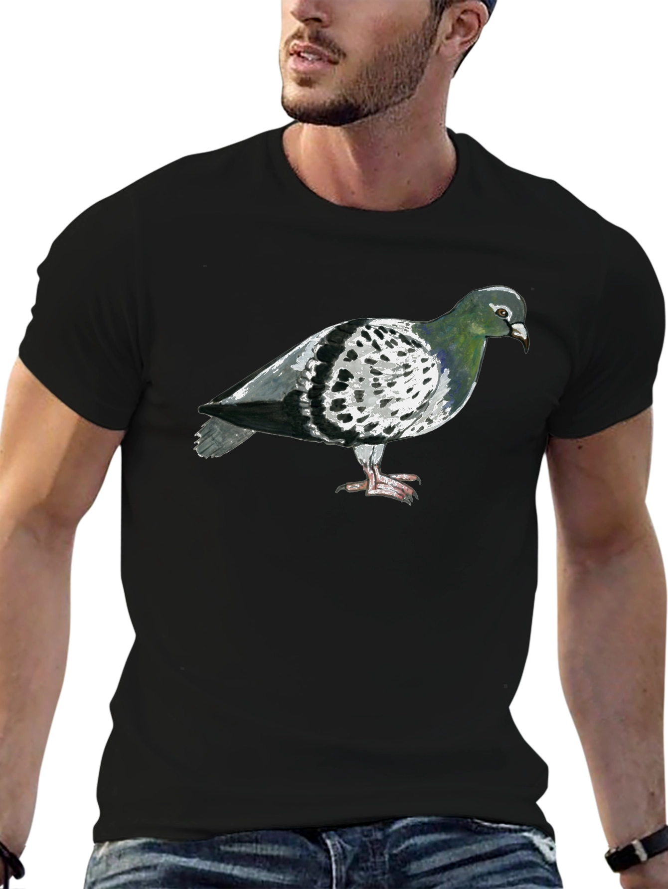 Pigeon Graphic T-Shirt - Black Crew Neck Tee
